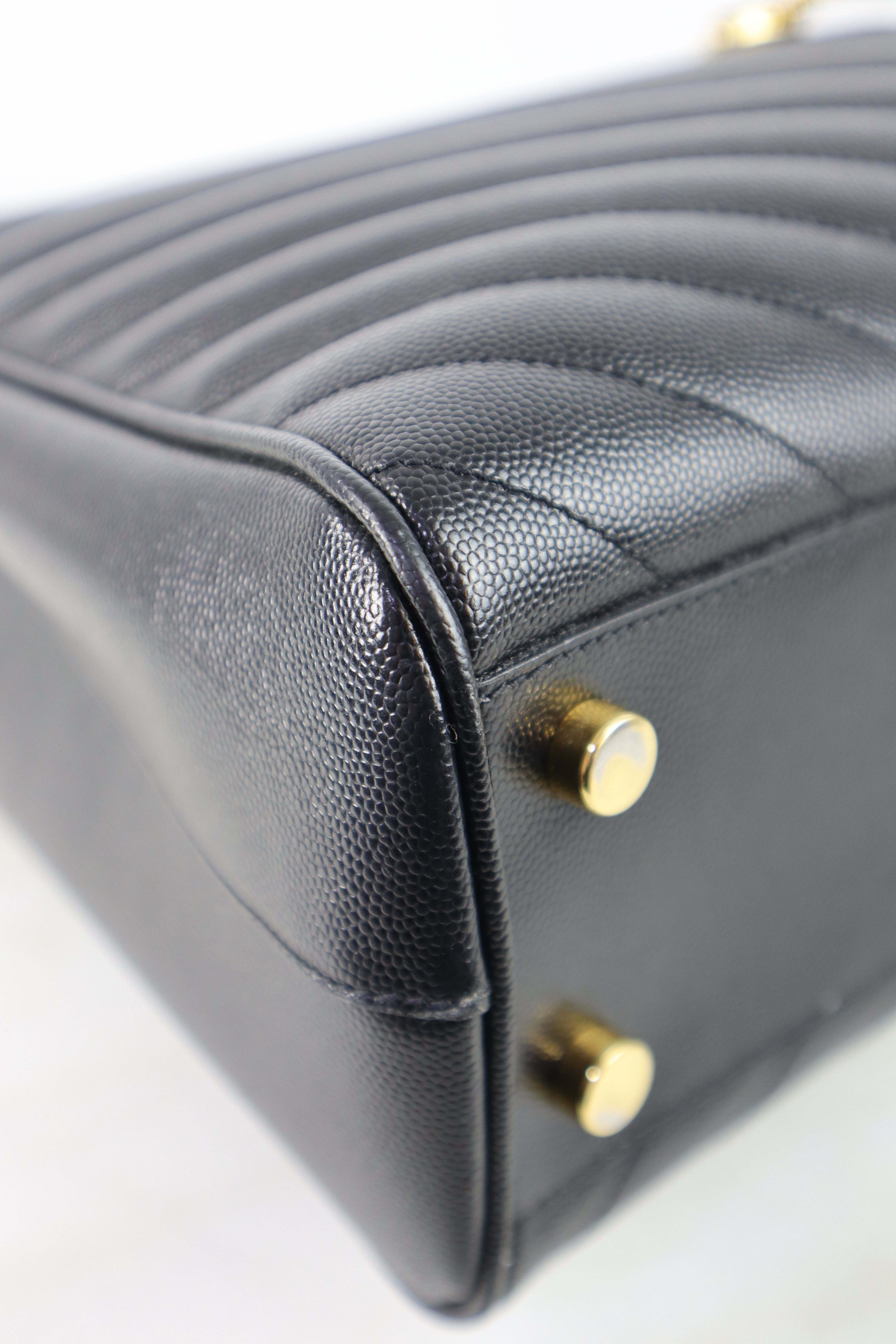 YSL Black Chevron Quilted Monogram Shopping Bag