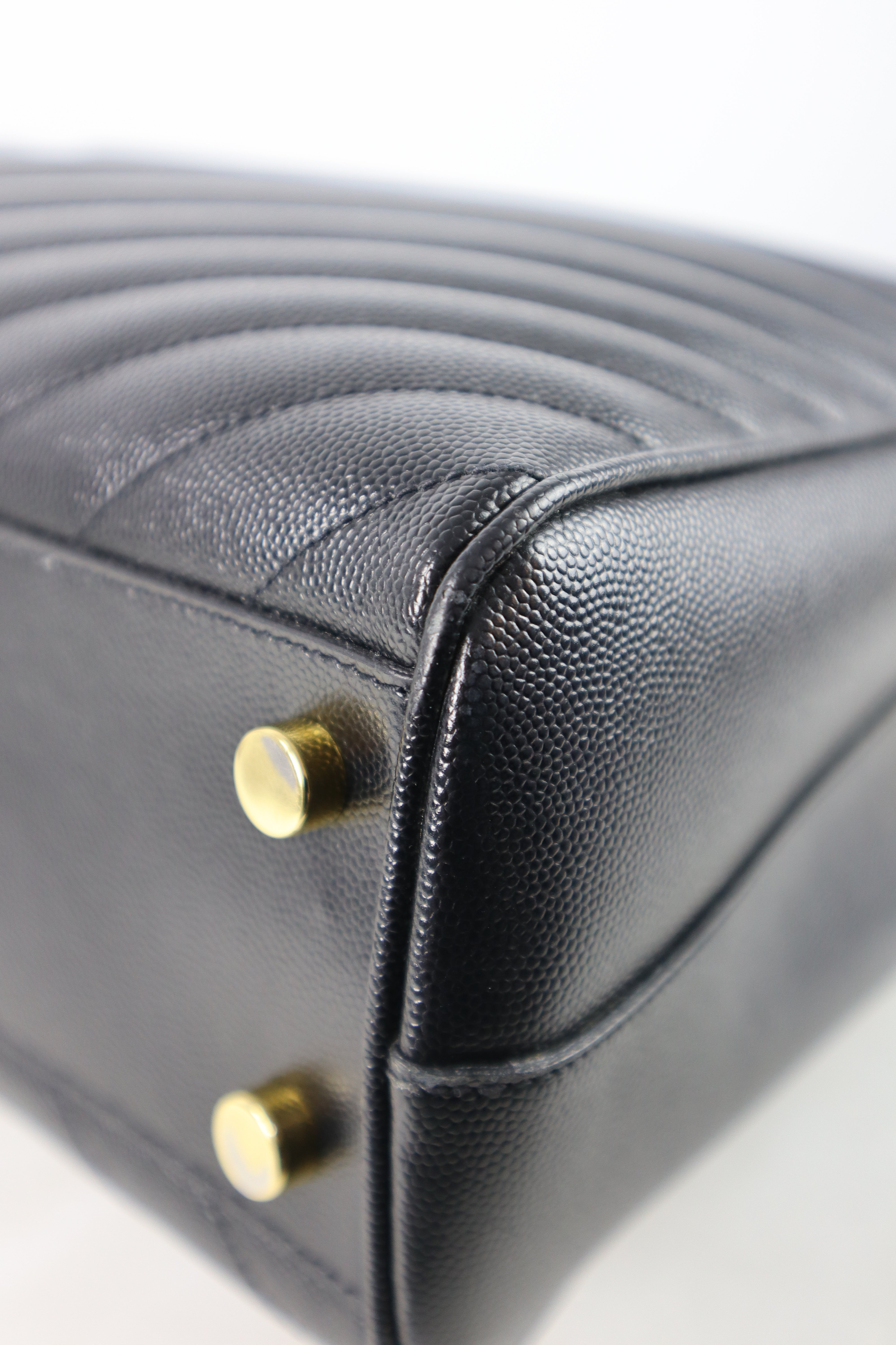 YSL Black Chevron Quilted Monogram Shopping Bag