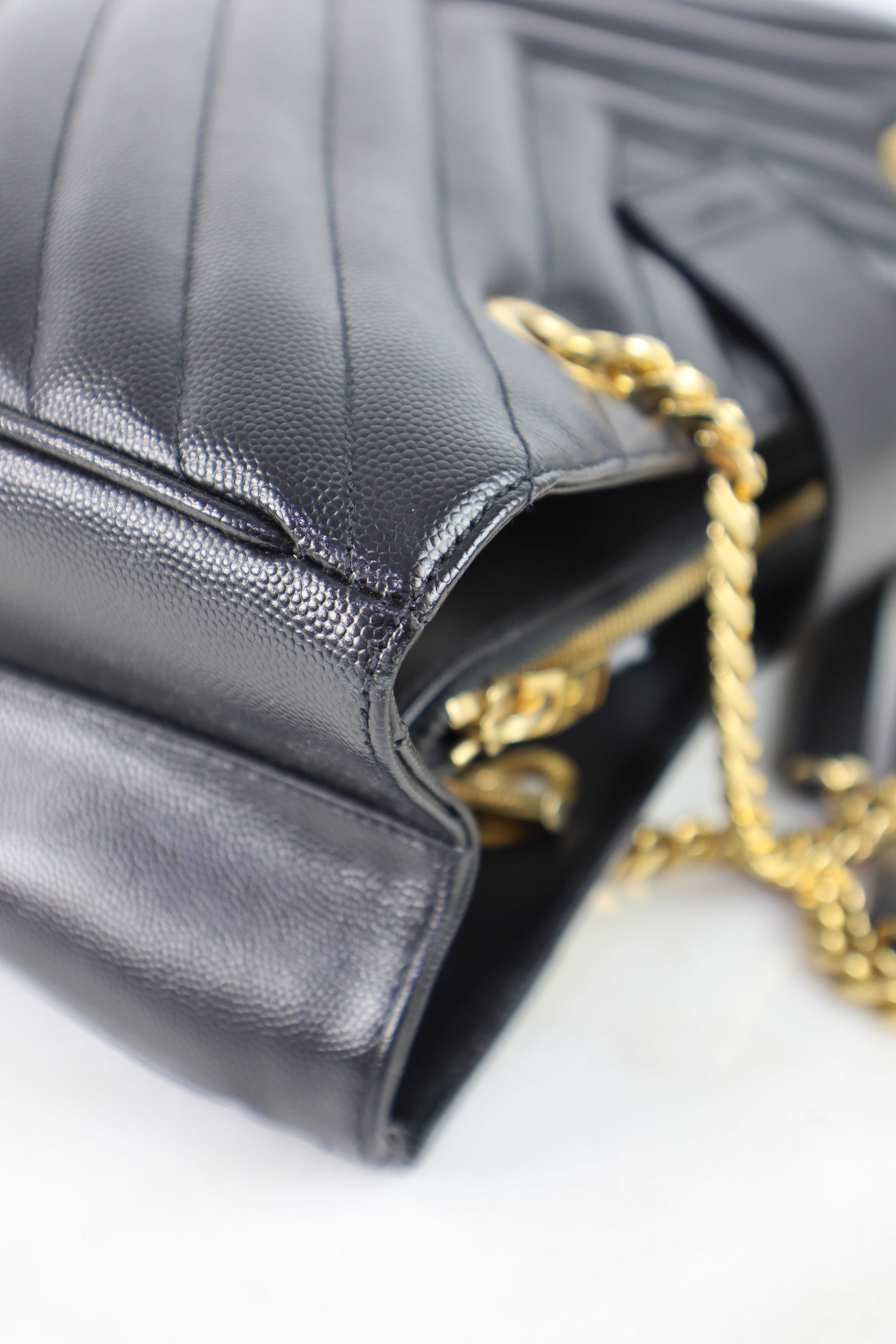 YSL Black Chevron Quilted Monogram Shopping Bag