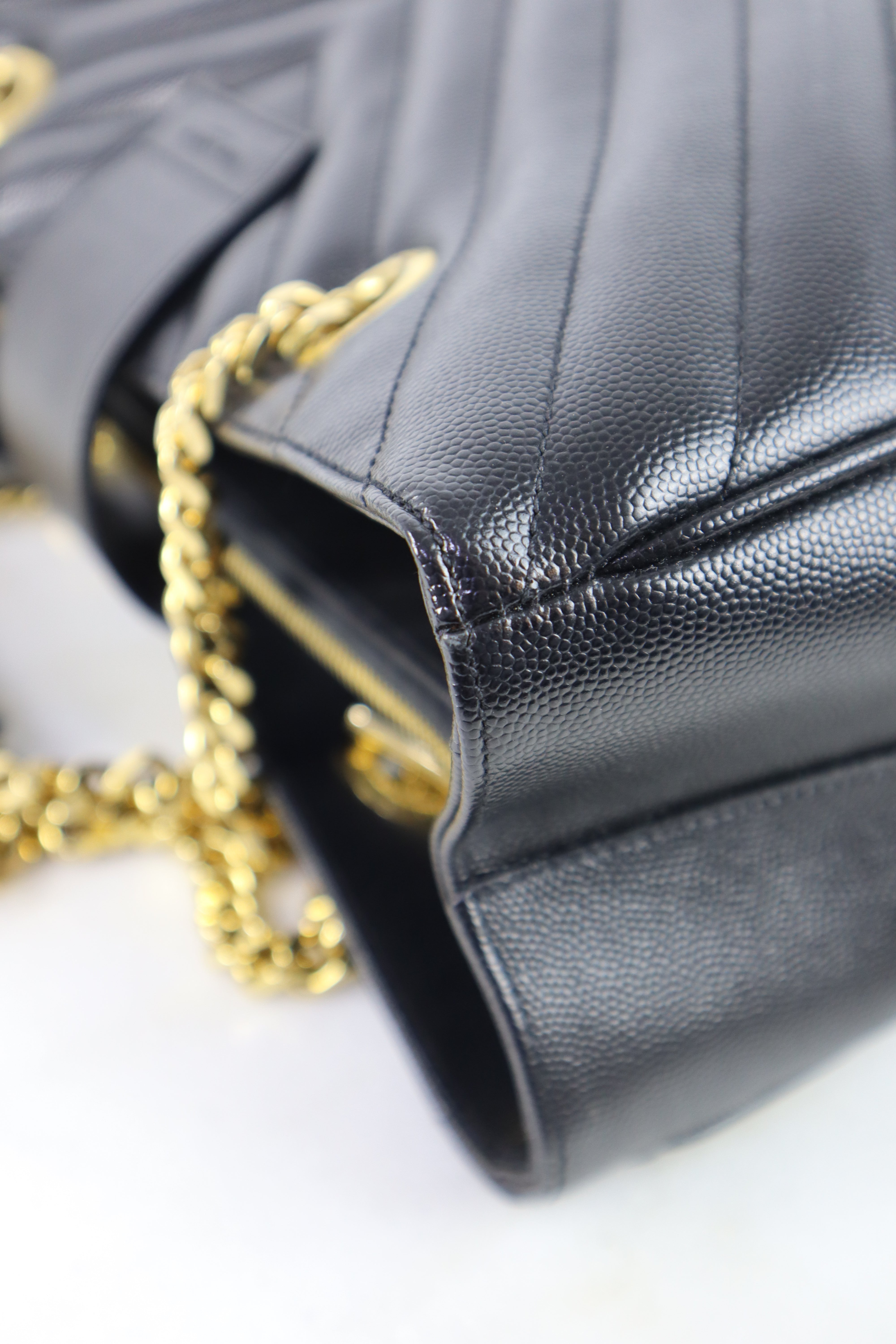 YSL Black Chevron Quilted Monogram Shopping Bag