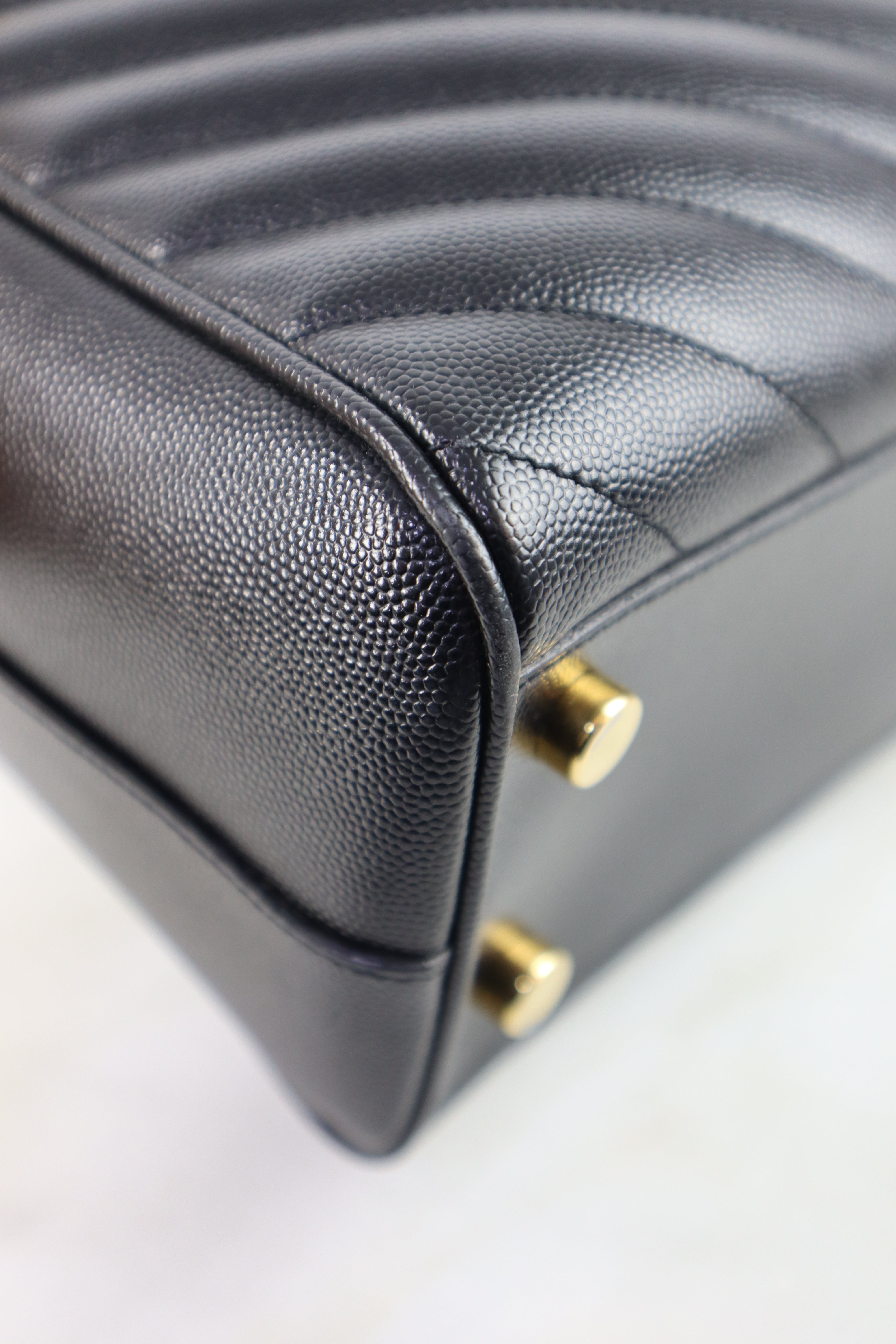 YSL Black Chevron Quilted Monogram Shopping Bag