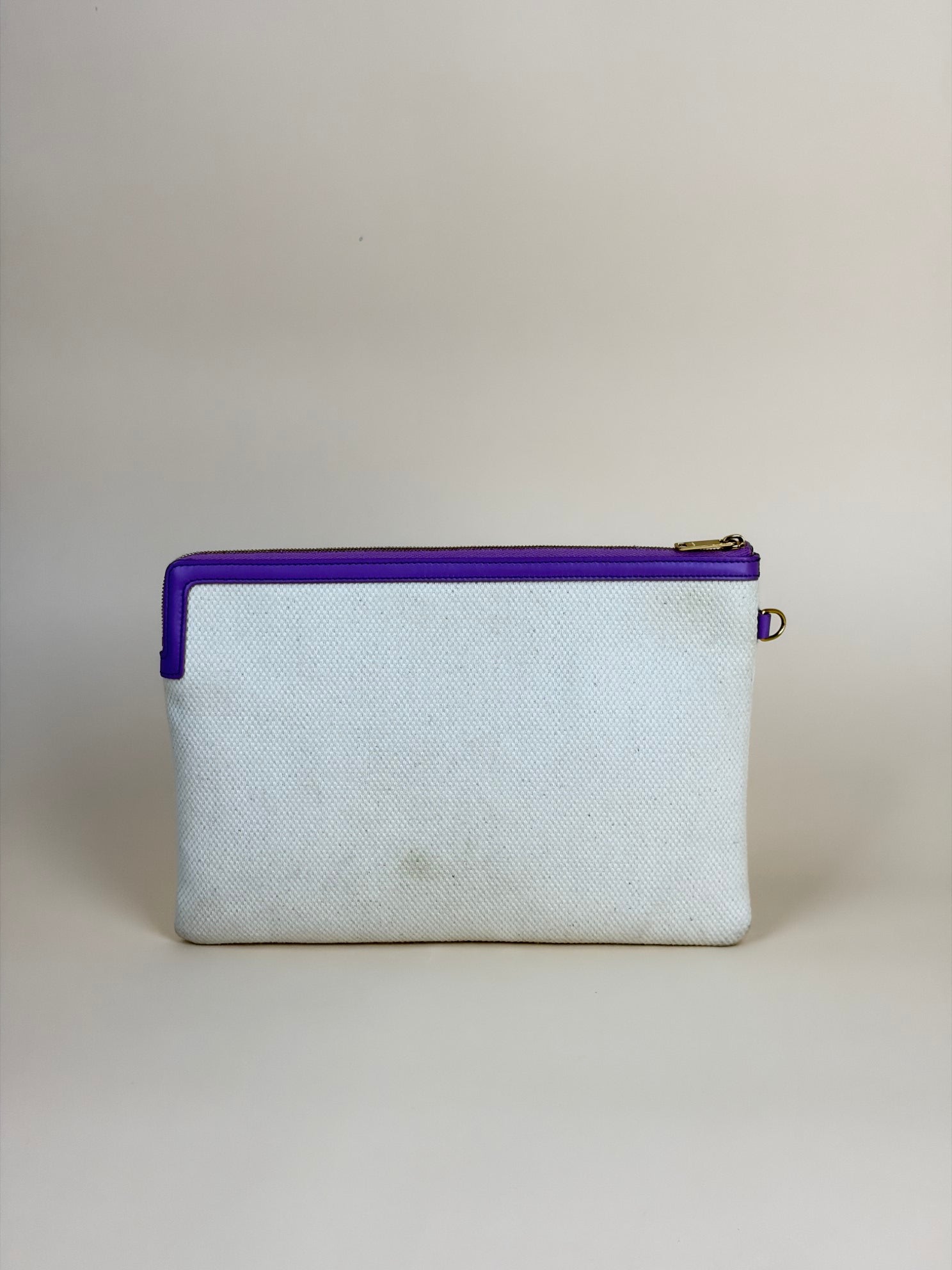 Celine small logo wriswristlet let beige canvas /mauve leather clutch