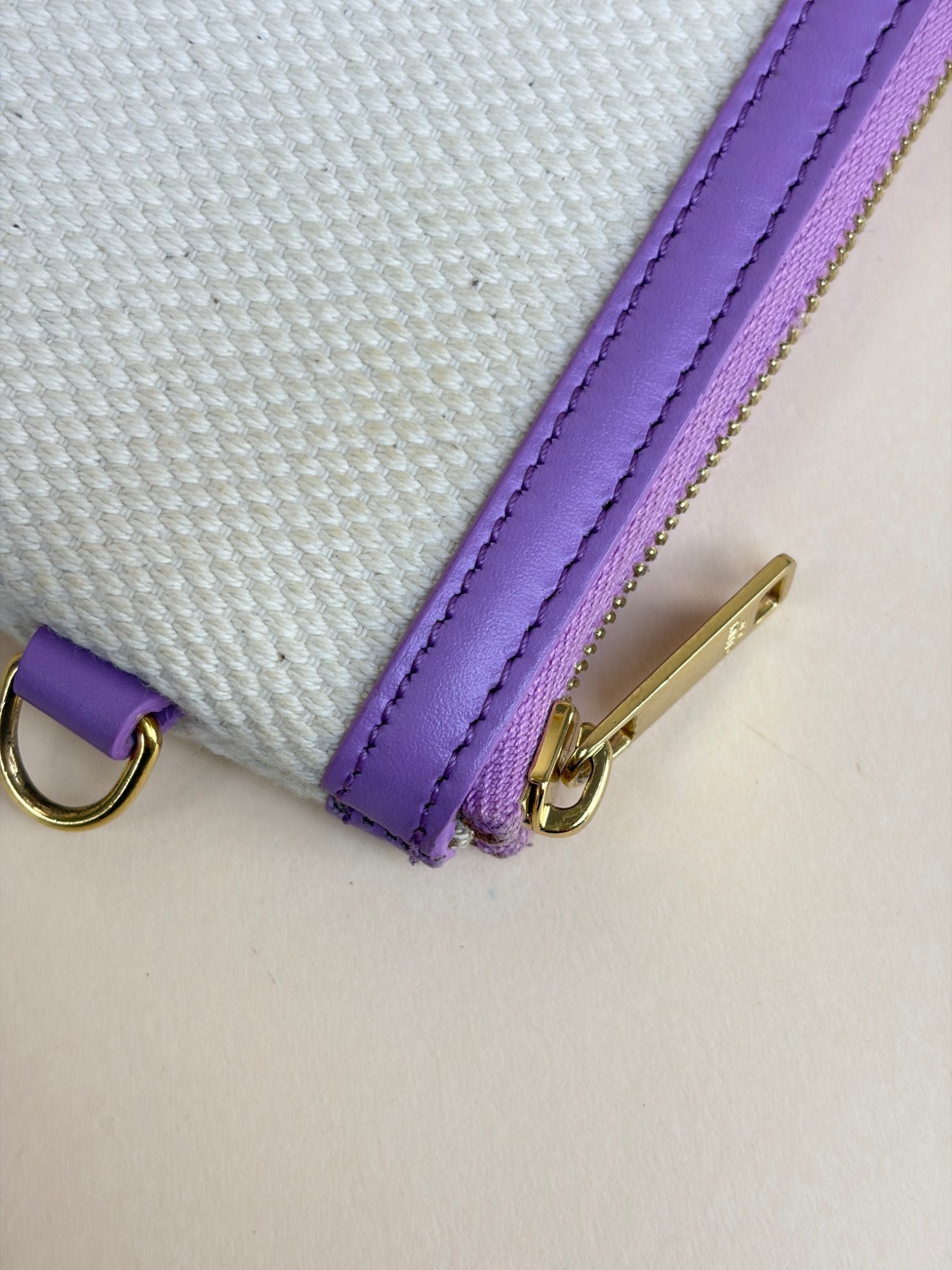 Celine small logo wriswristlet let beige canvas /mauve leather clutch