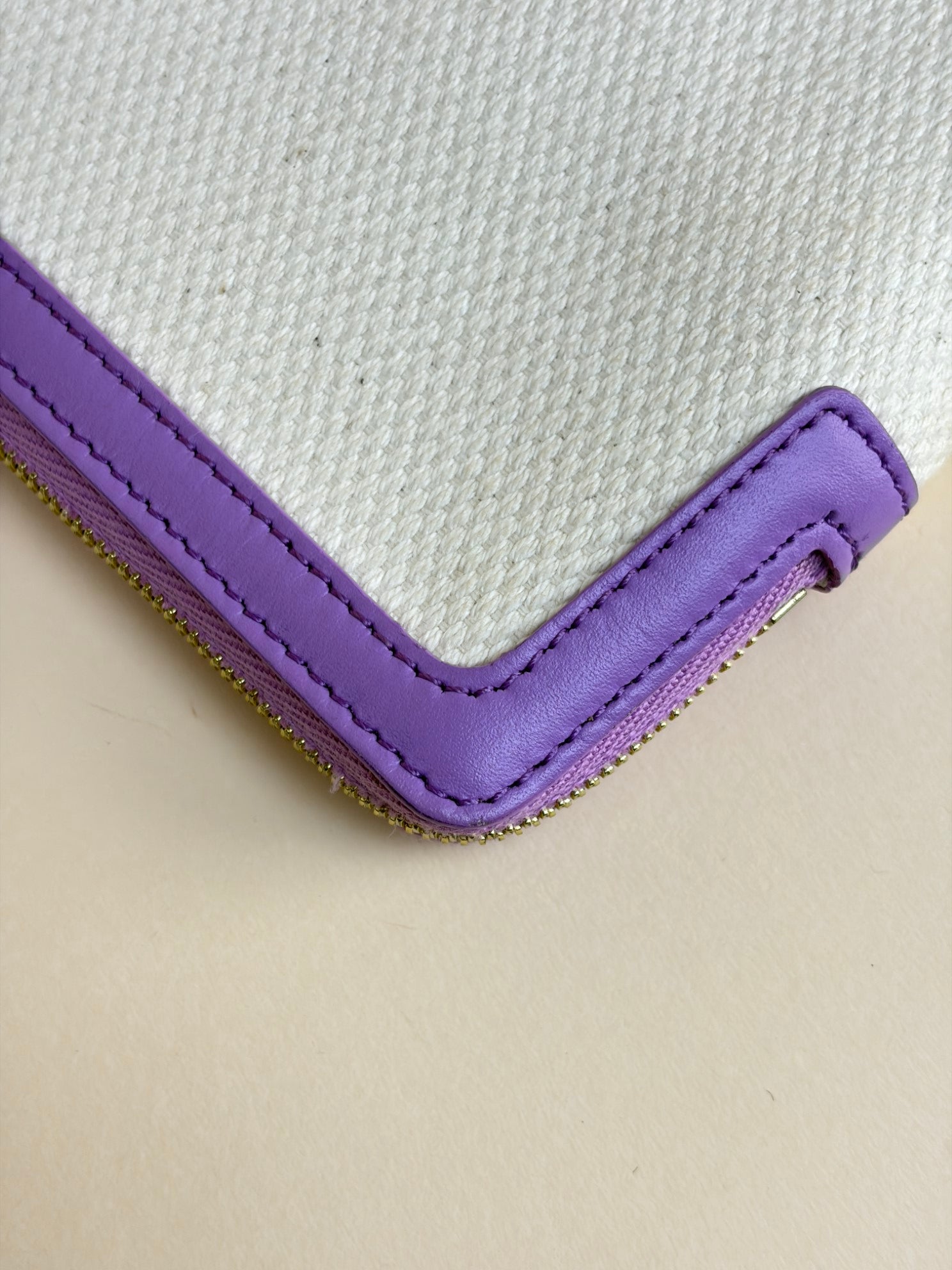 Celine small logo wriswristlet let beige canvas /mauve leather clutch