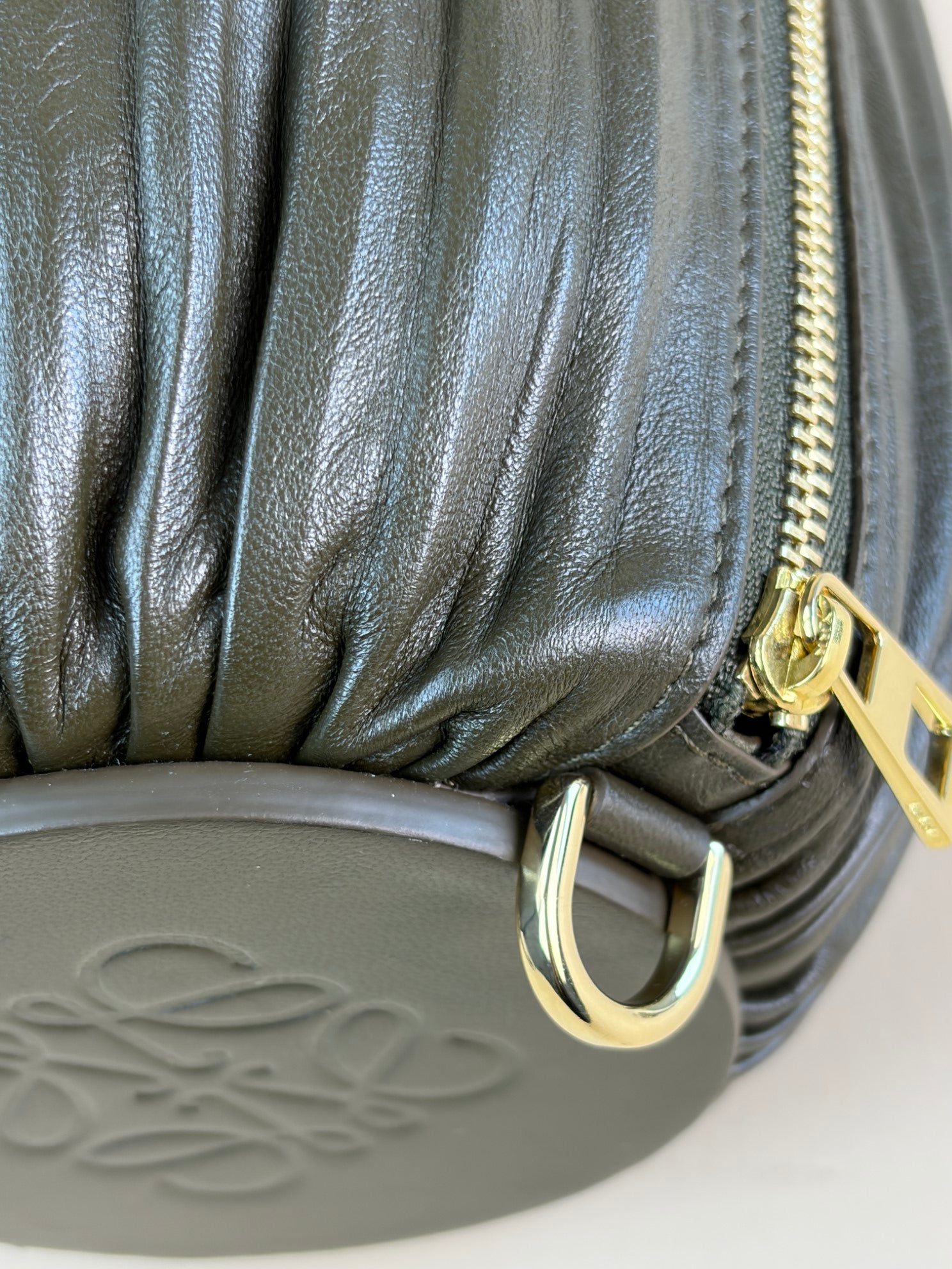 LOEWE tinplated Nappa lambskin bracelet pouch olive-shoulder bag-Loewe-The Closet Egypt