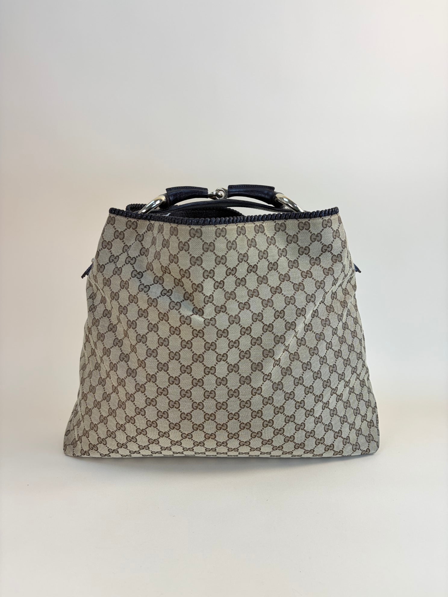 Gucci Ebony GG Monogram Large Horsebit Chain Hobo Bag