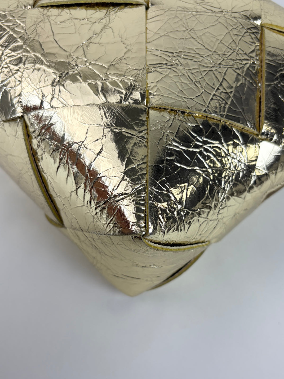Bottega Veneta supermoon gold intreccio xassette mini camera bag