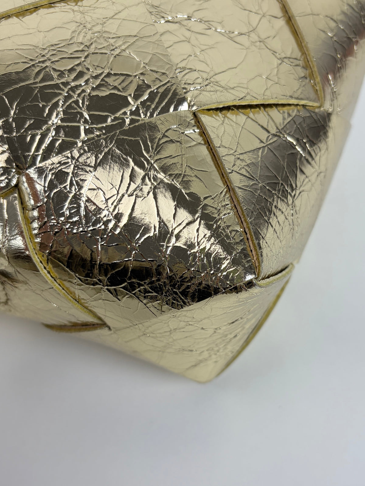 Bottega Veneta supermoon gold intreccio xassette mini camera bag