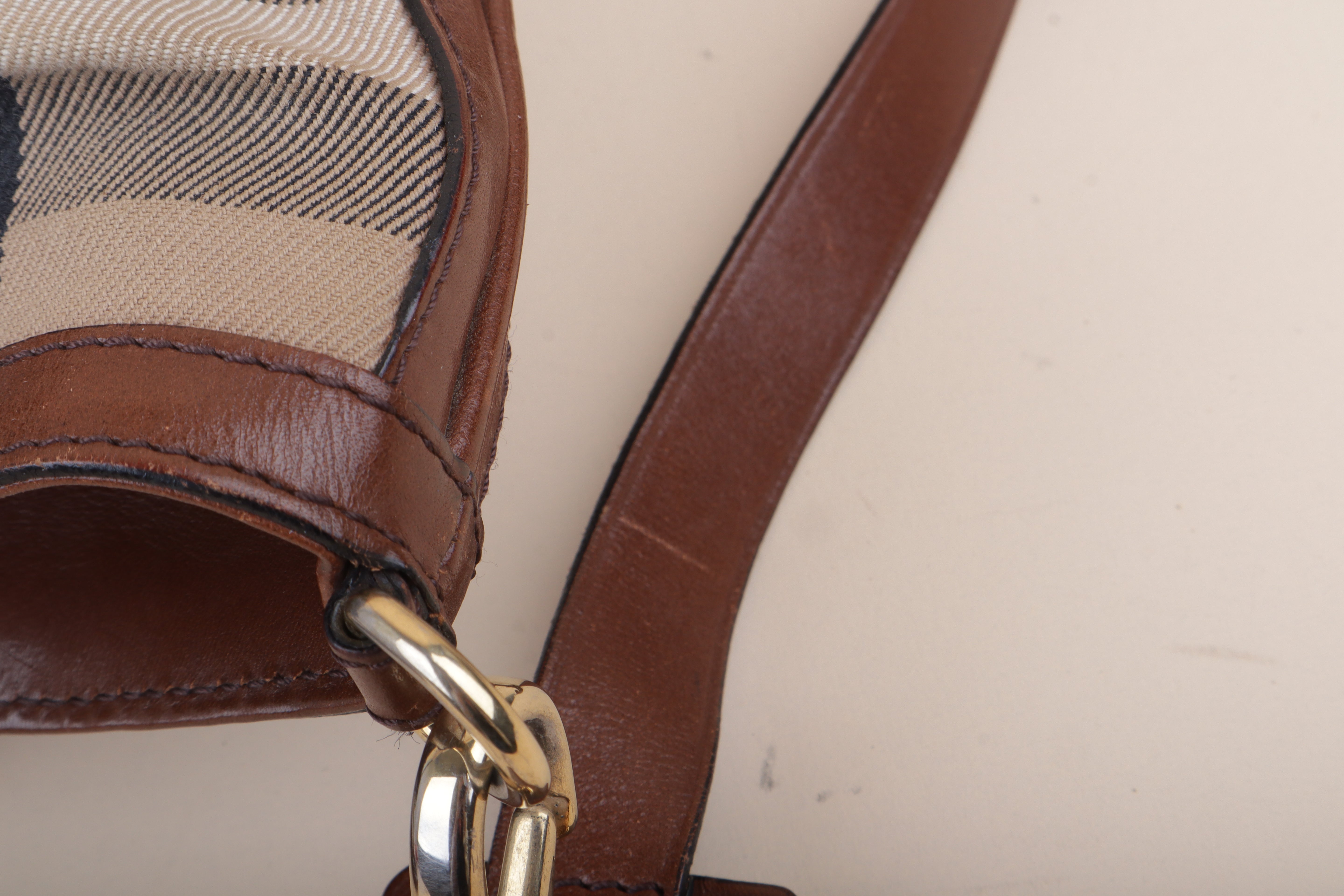 Burberry Bicolor House Check Bridle Kenny Tote Bag with Strap