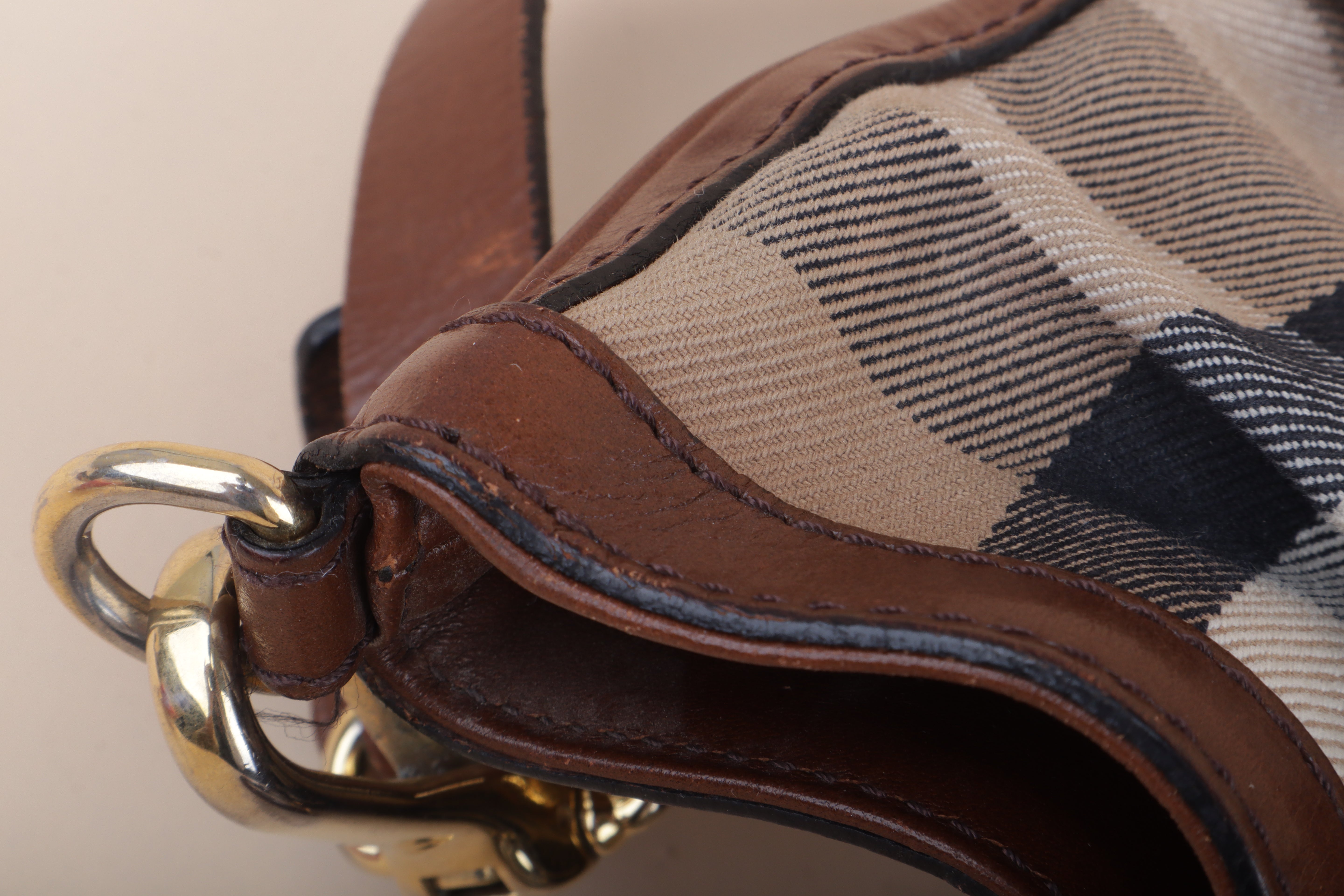Burberry Bicolor House Check Bridle Kenny Tote Bag with Strap