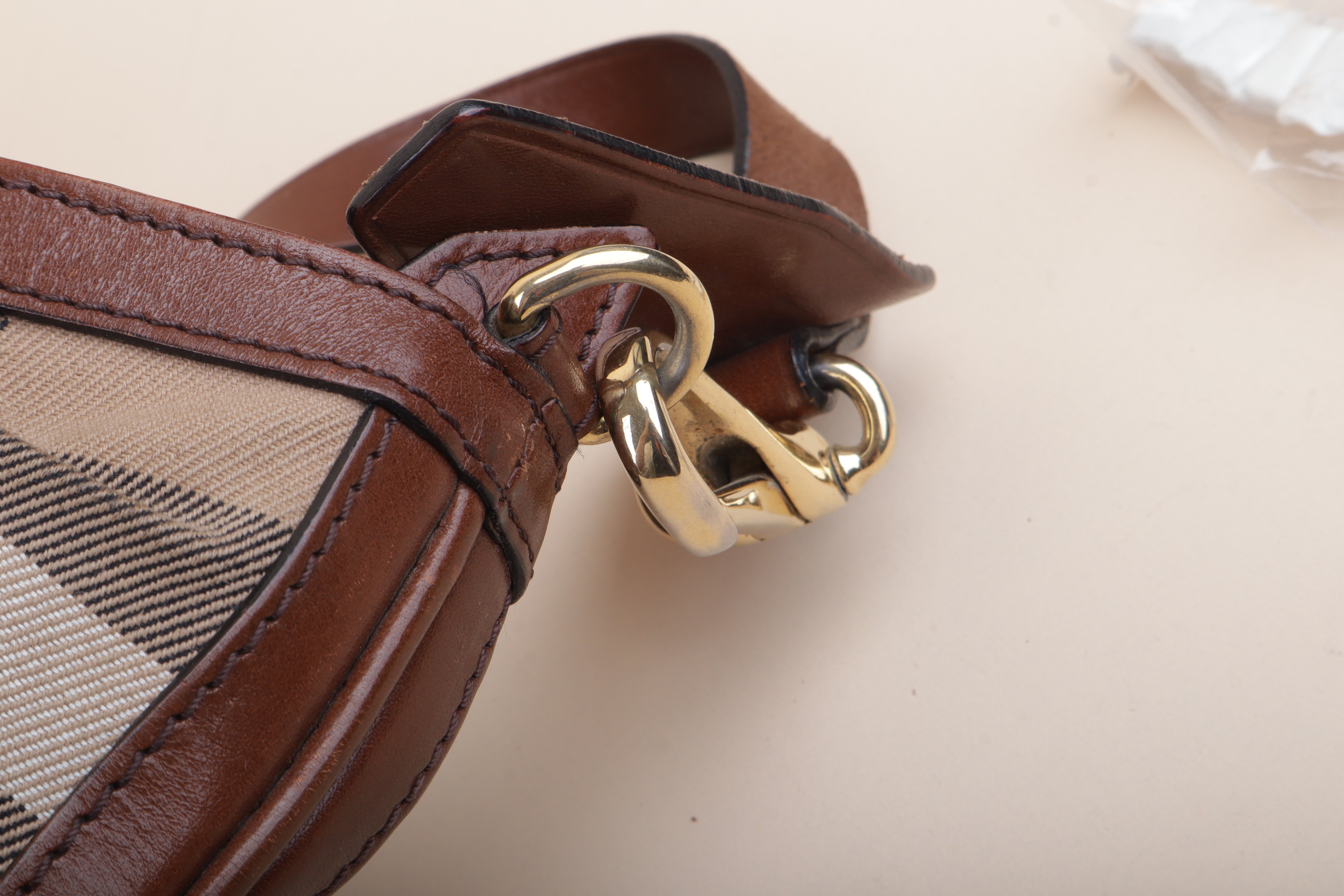 Burberry Bicolor House Check Bridle Kenny Tote Bag with Strap