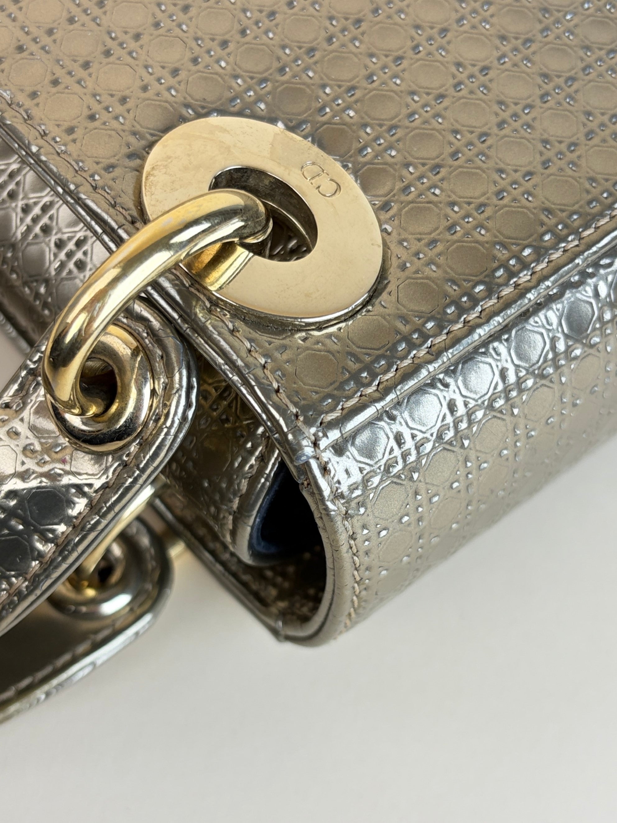 Christian Dior Metallic gold micro lady Dior