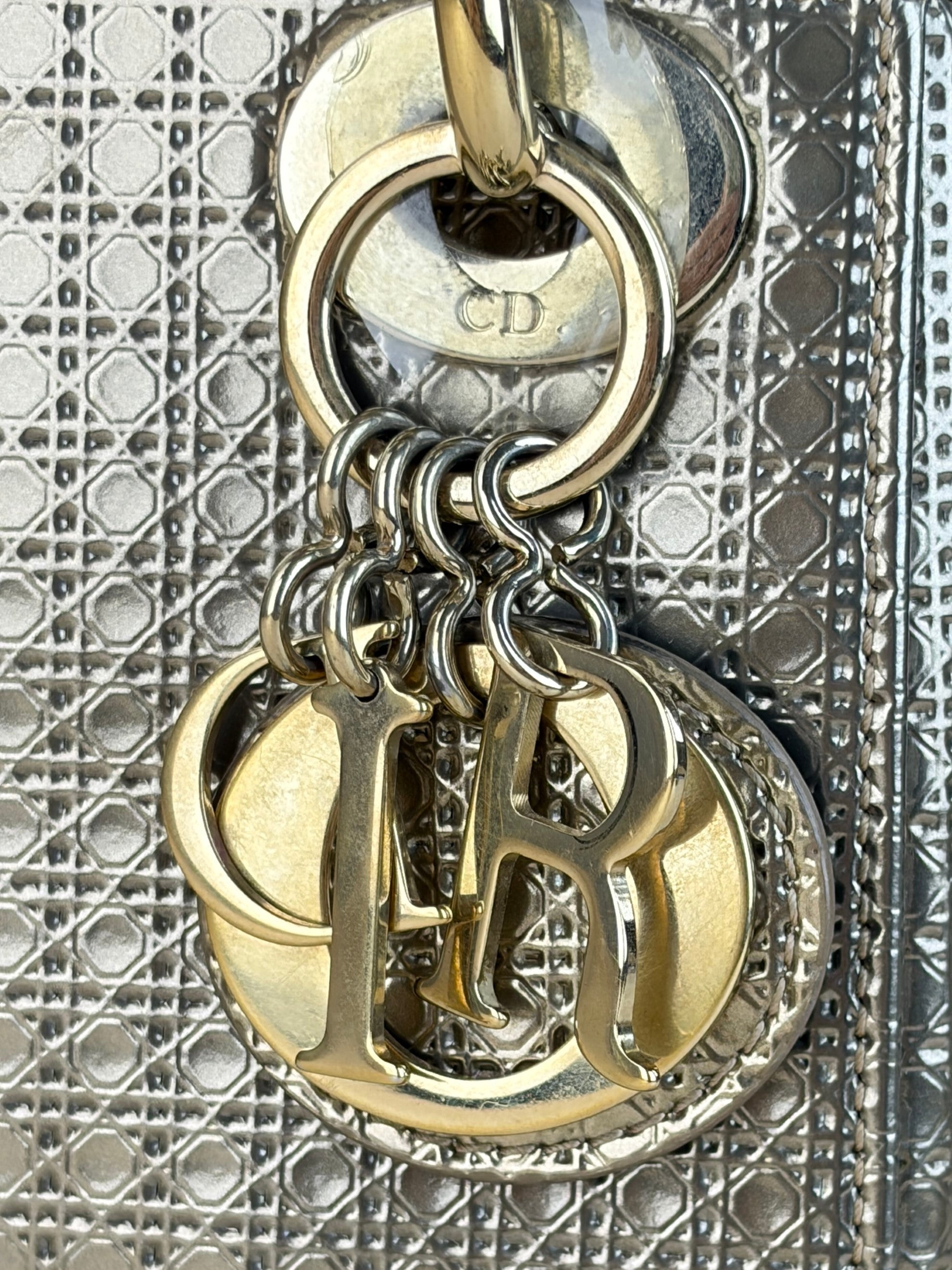 Christian Dior Metallic gold micro lady Dior