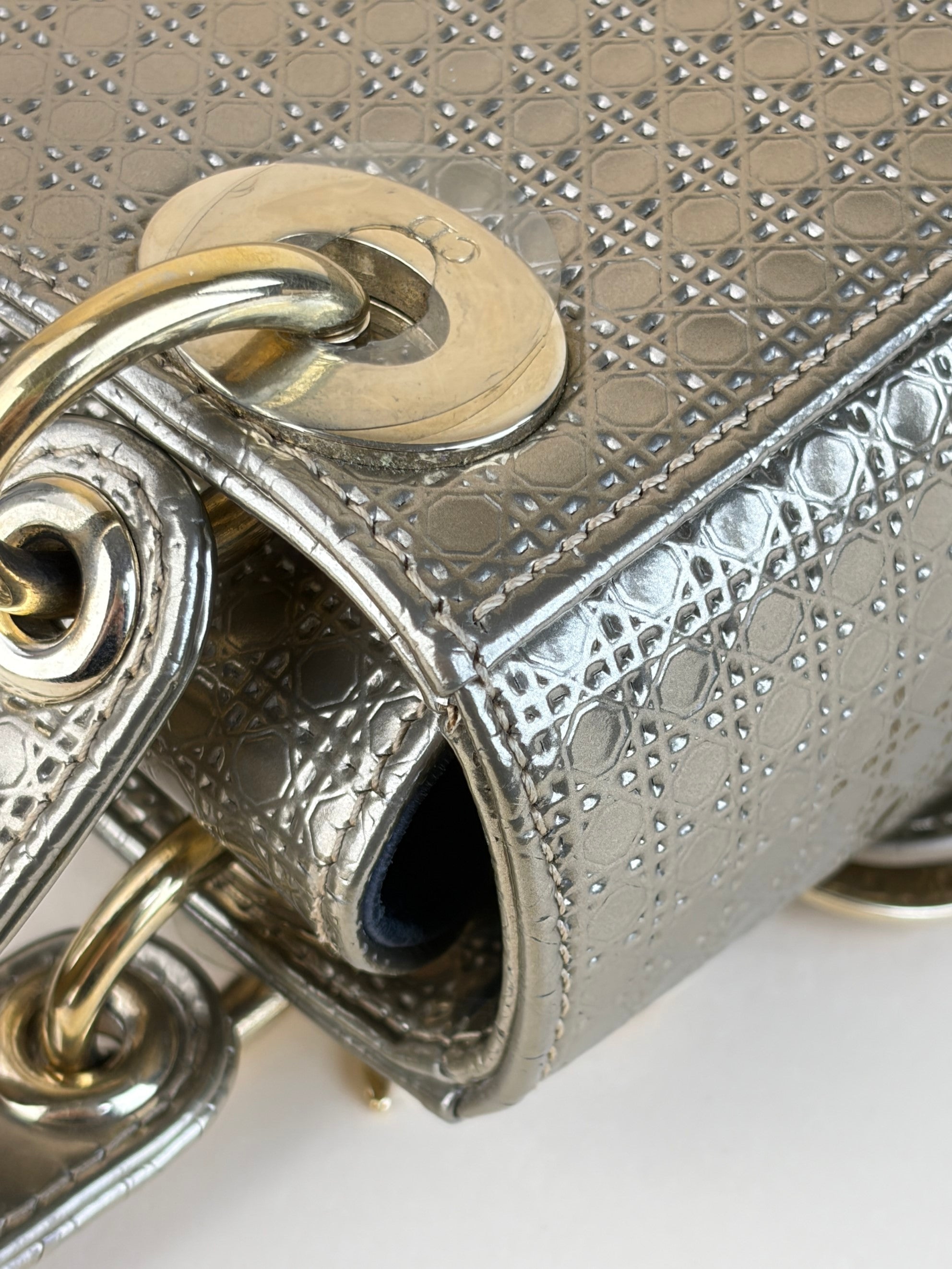 Christian Dior Metallic gold micro lady Dior