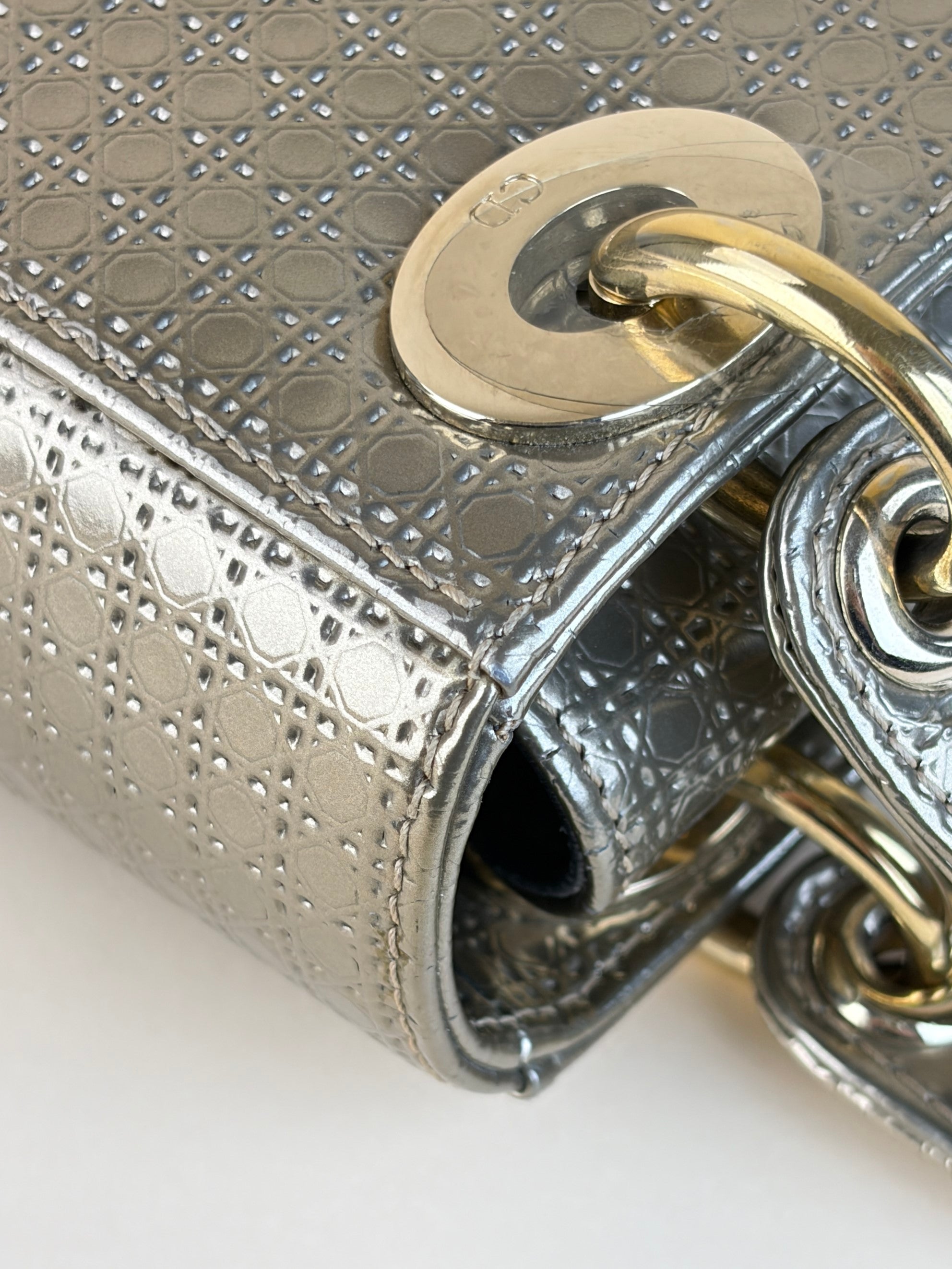 Christian Dior Metallic gold micro lady Dior