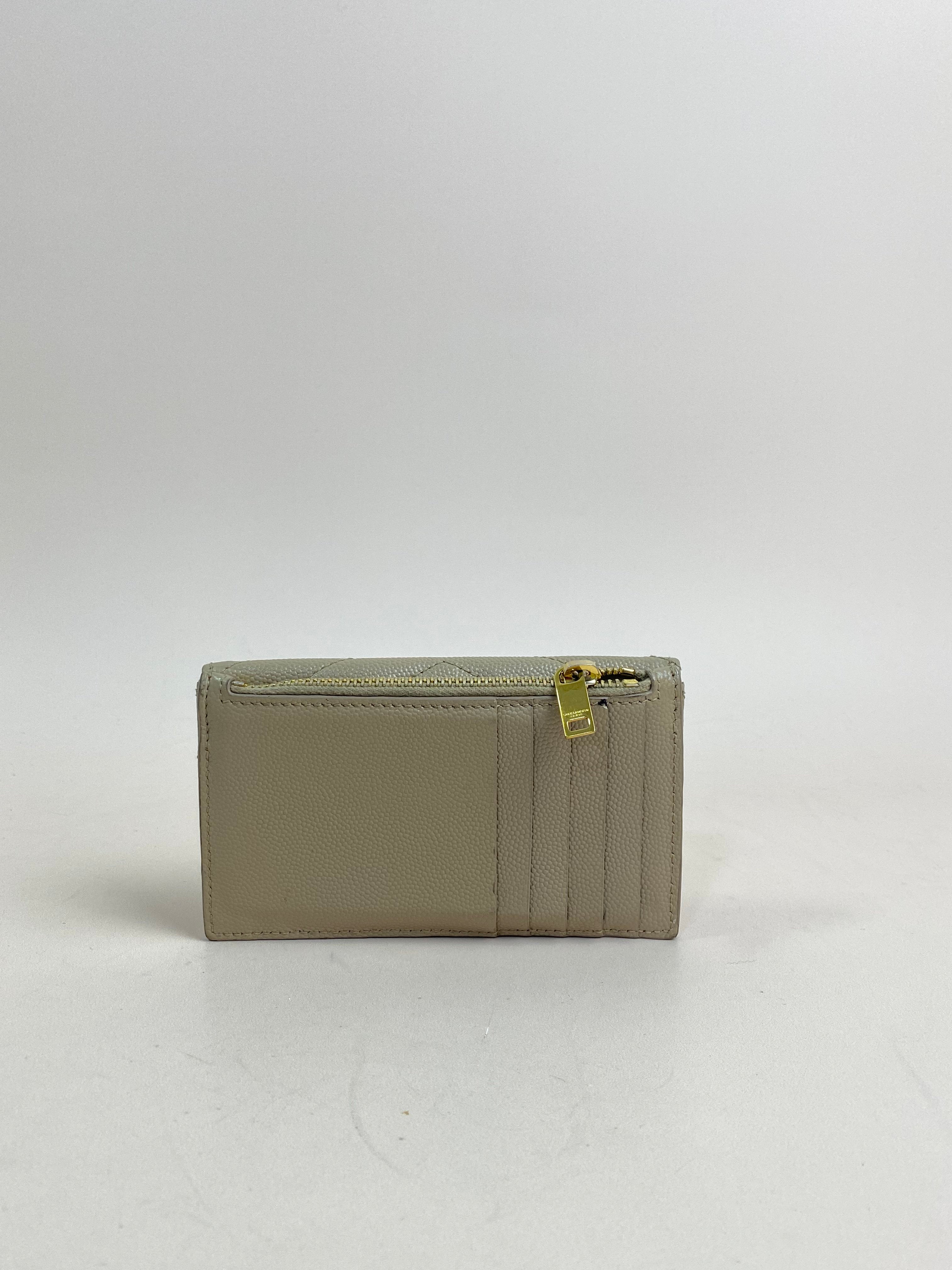 YSL Beige Quilted Cassandre Envelope Small Wallet