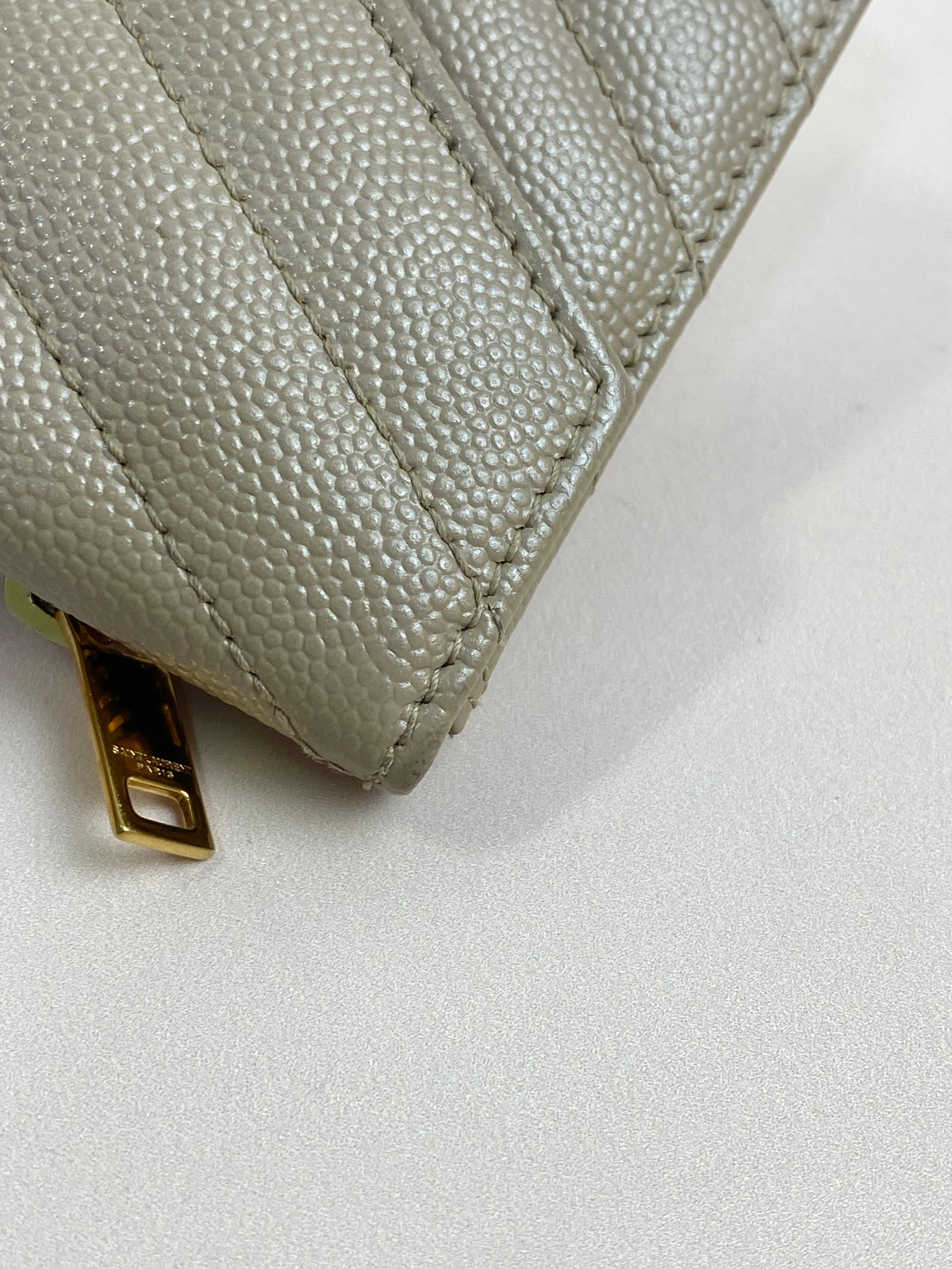 YSL Beige Quilted Cassandre Envelope Small Wallet
