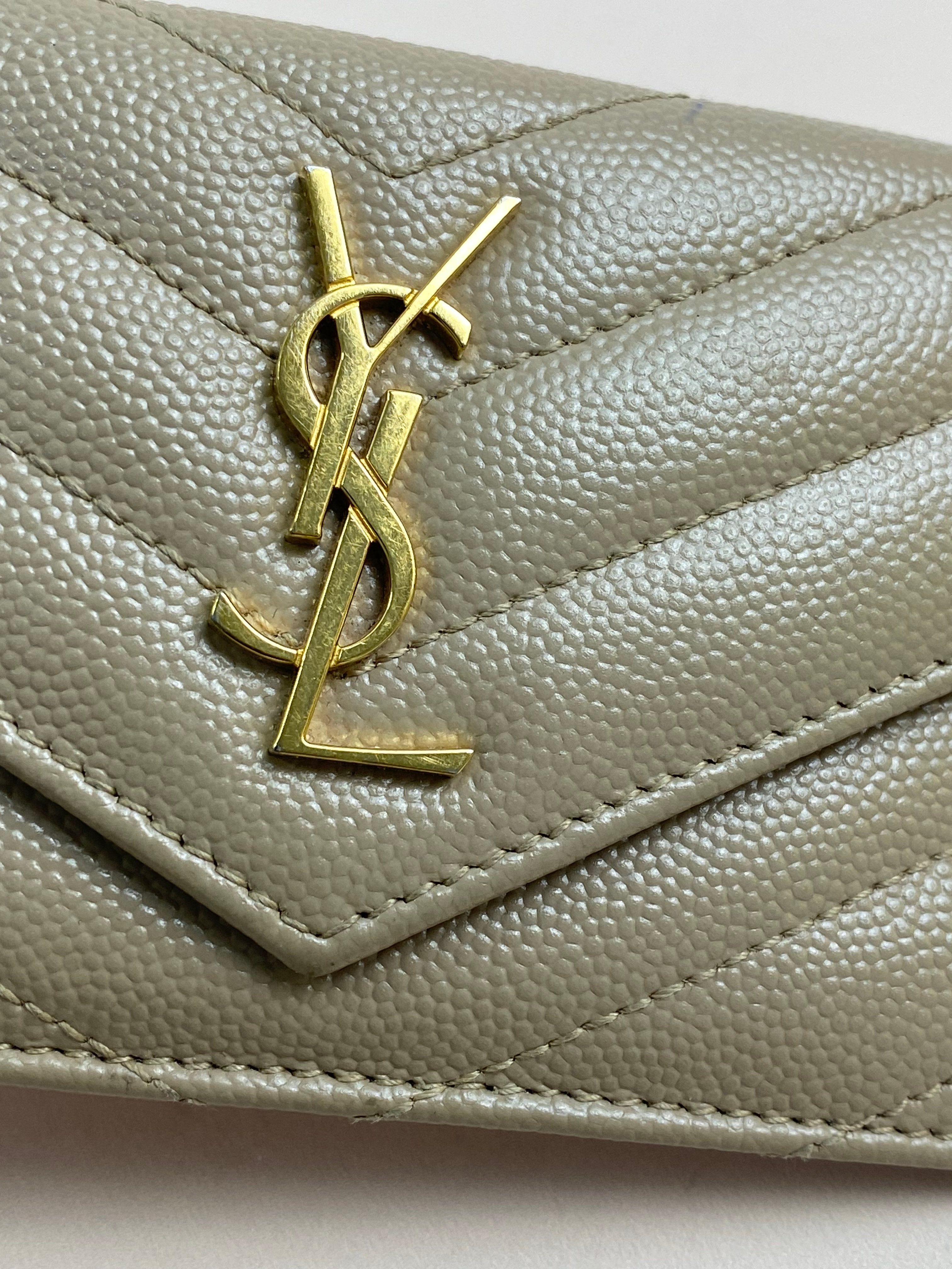 YSL Beige Quilted Cassandre Envelope Small Wallet