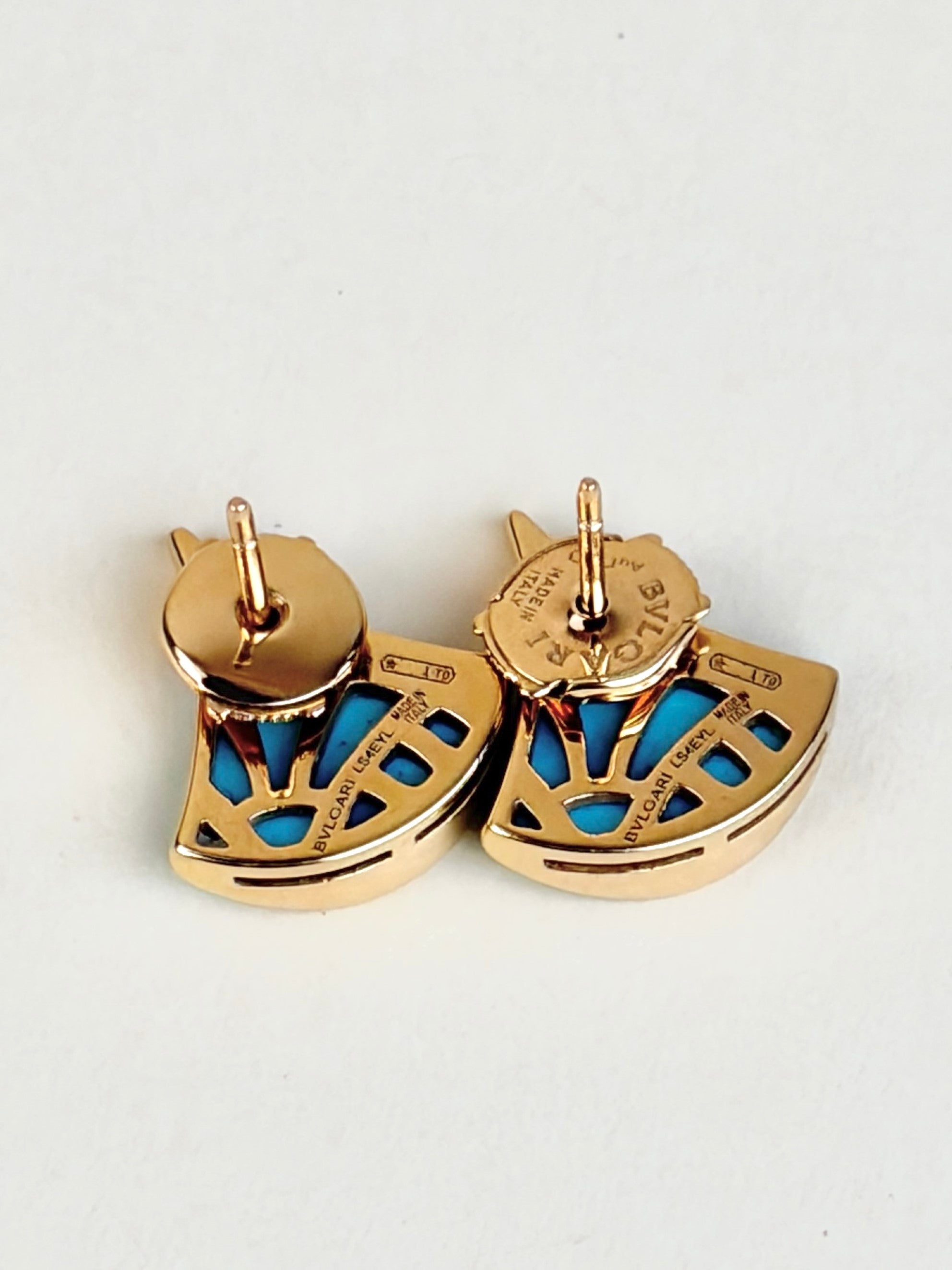 Bvlgari 18K Rose Gold with turquoise and pave diamonds earrings Earrings