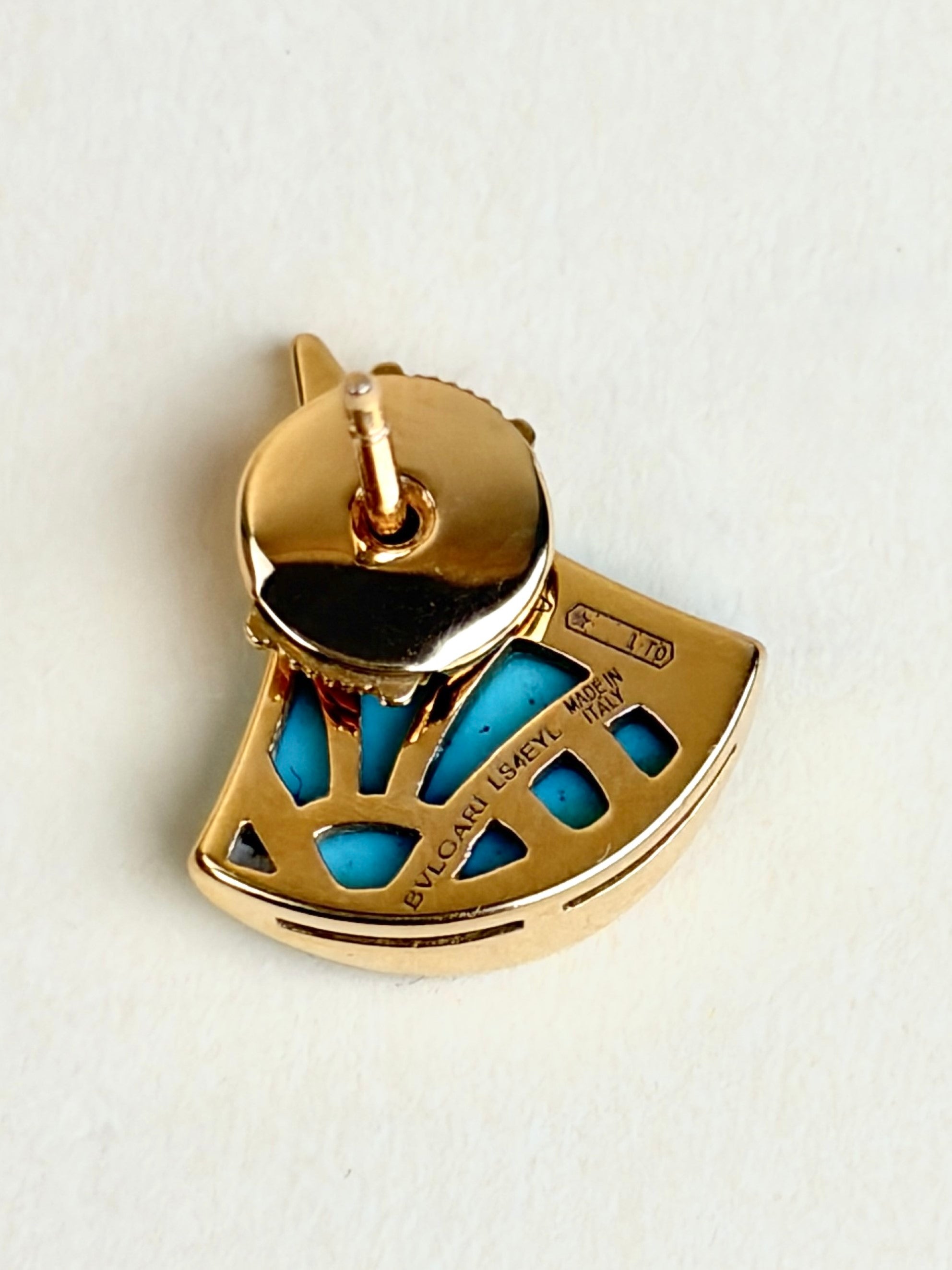 Bvlgari 18K Rose Gold with turquoise and pave diamonds earrings Earrings