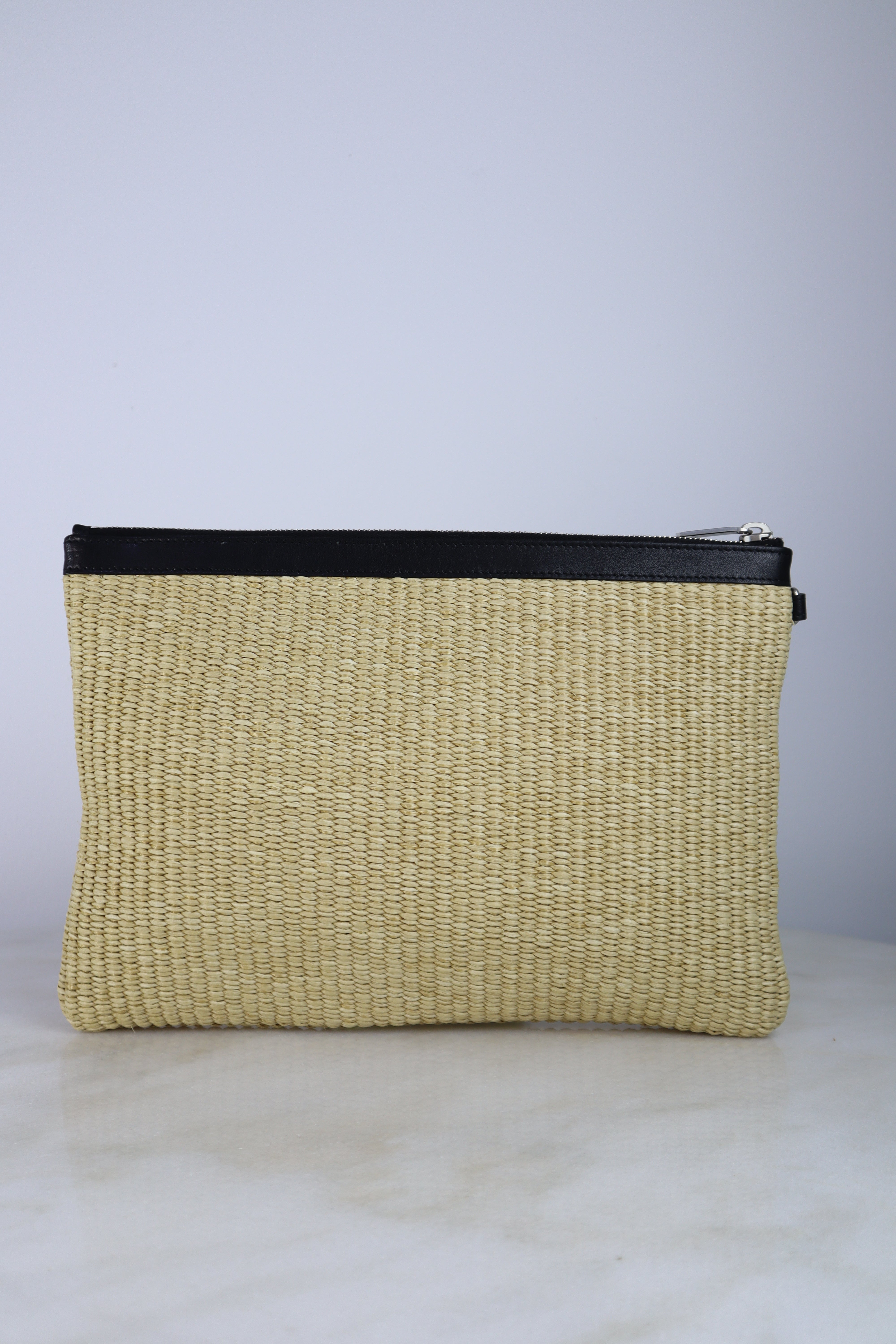 YSL Natural Raffia Rive Gauche Zipped Pouch