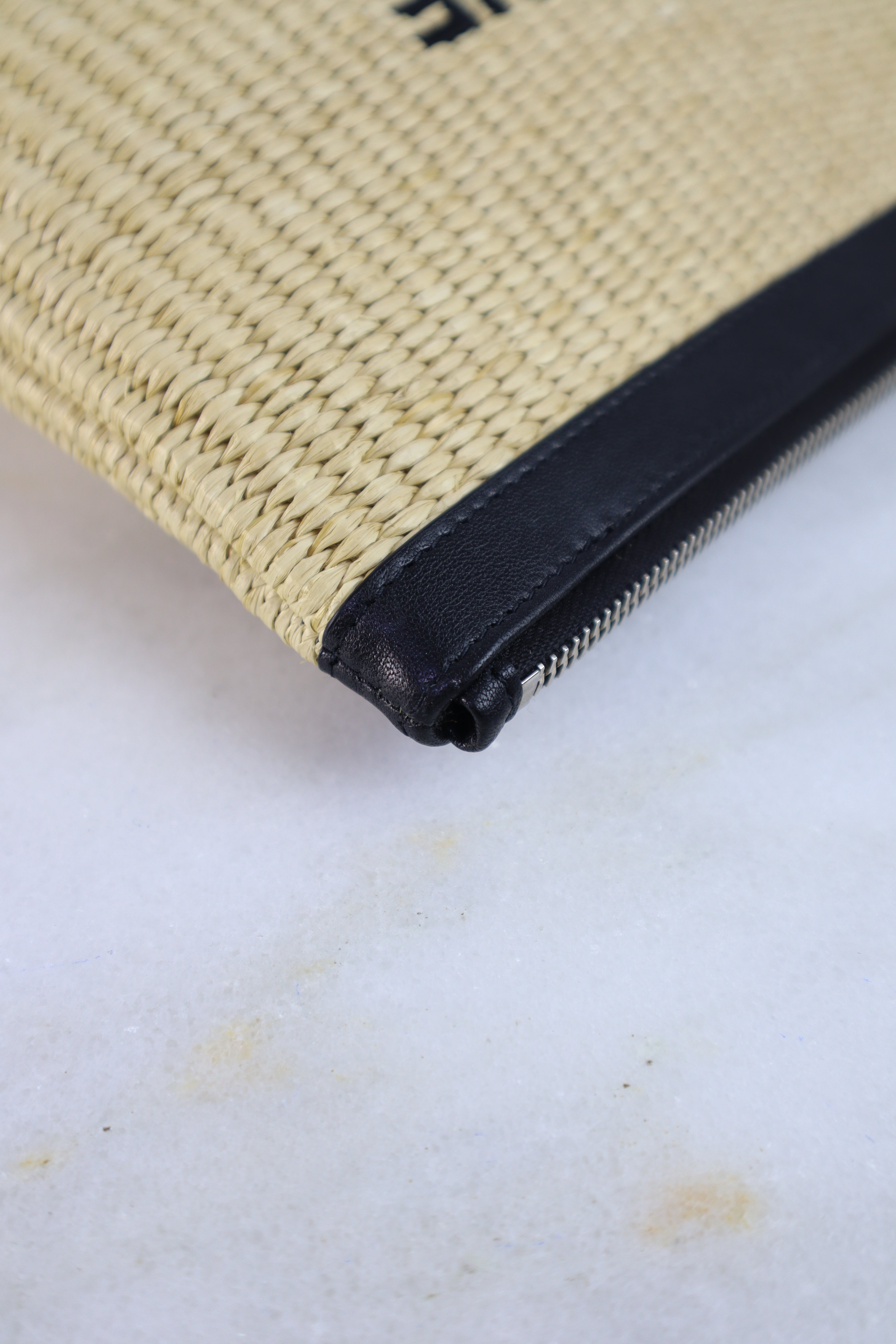 YSL Natural Raffia Rive Gauche Zipped Pouch