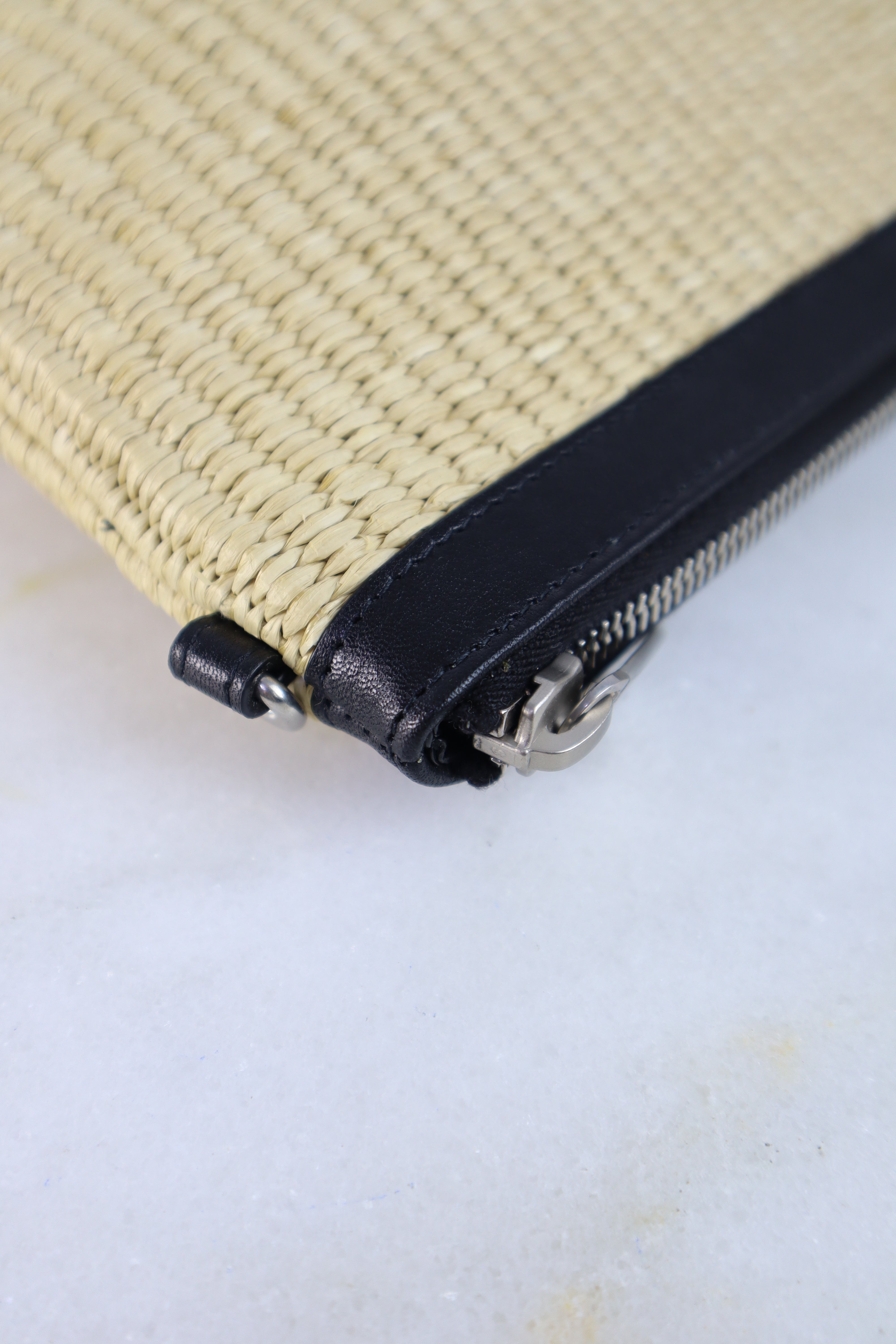YSL Natural Raffia Rive Gauche Zipped Pouch