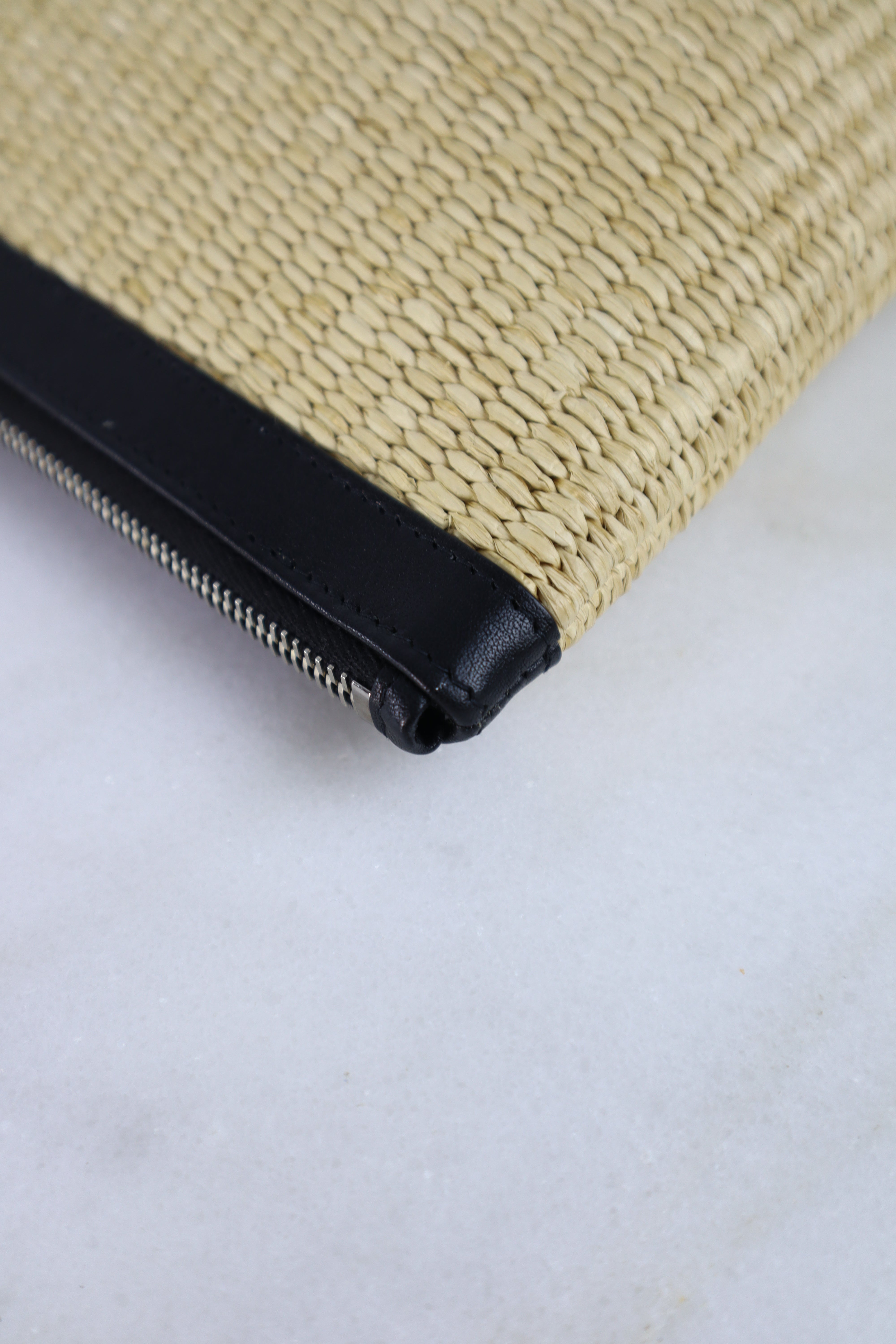 YSL Natural Raffia Rive Gauche Zipped Pouch