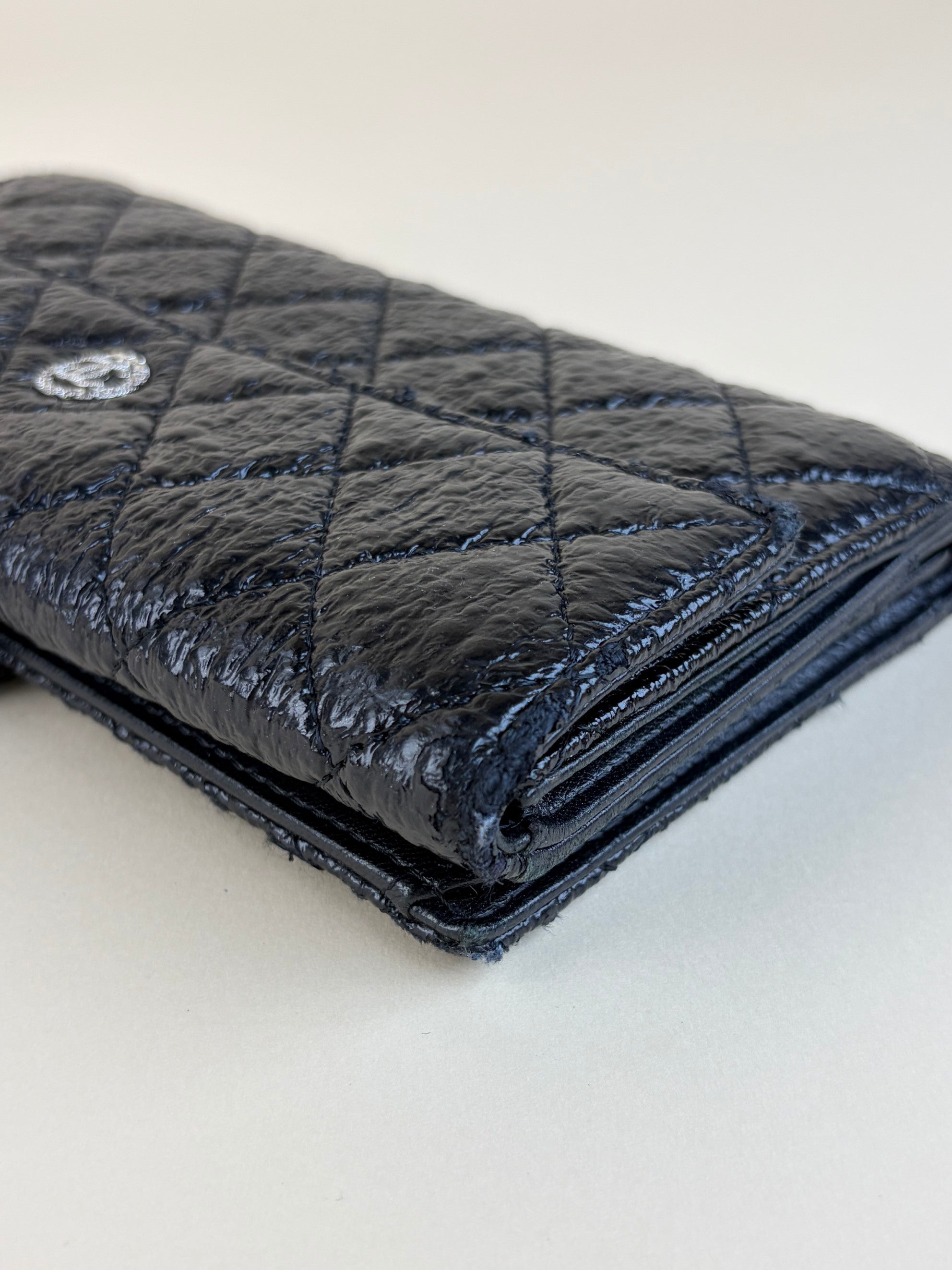Chanel black new button bi-fold coated tweed wallet