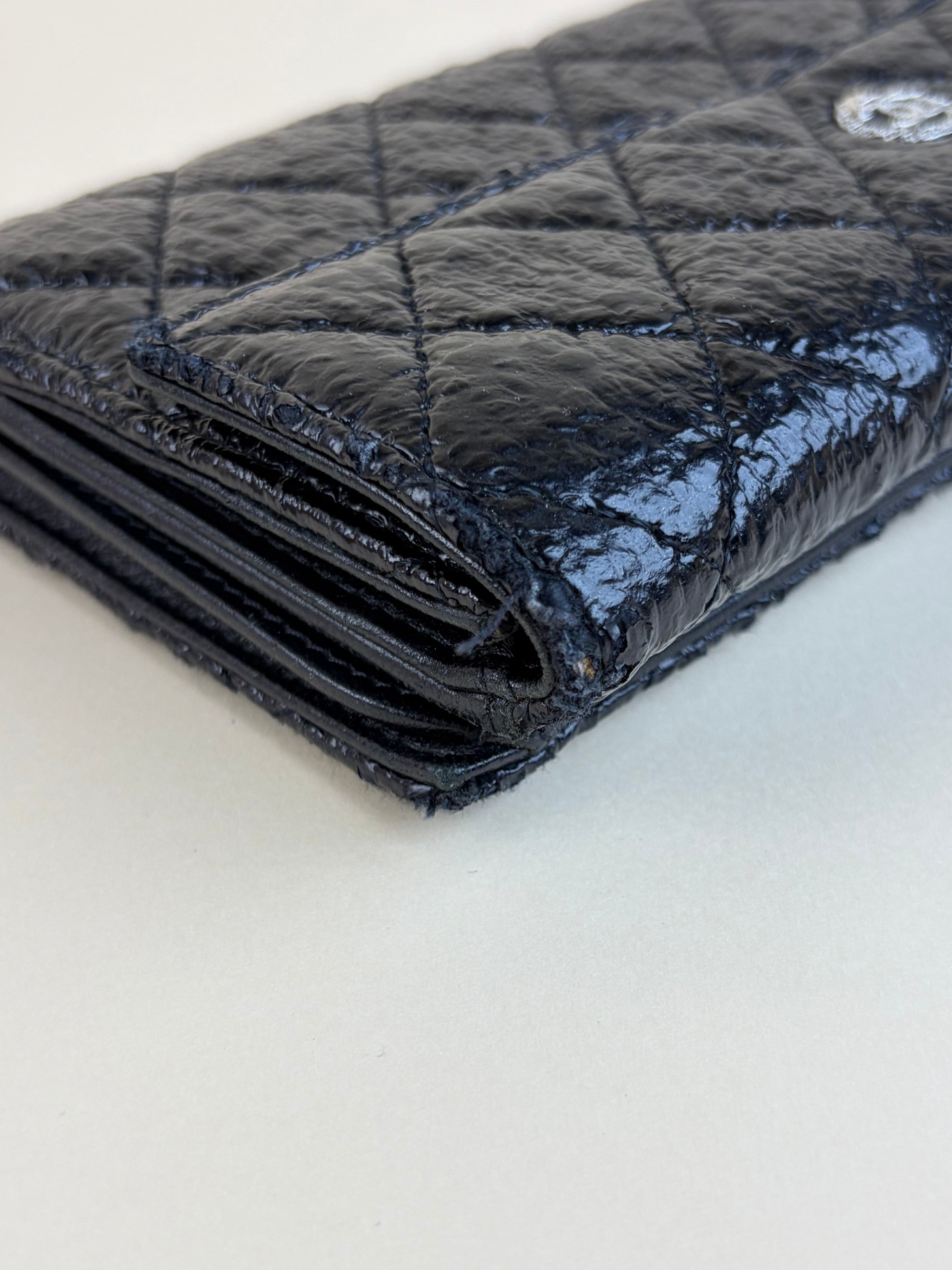 Chanel black new button bi-fold coated tweed wallet