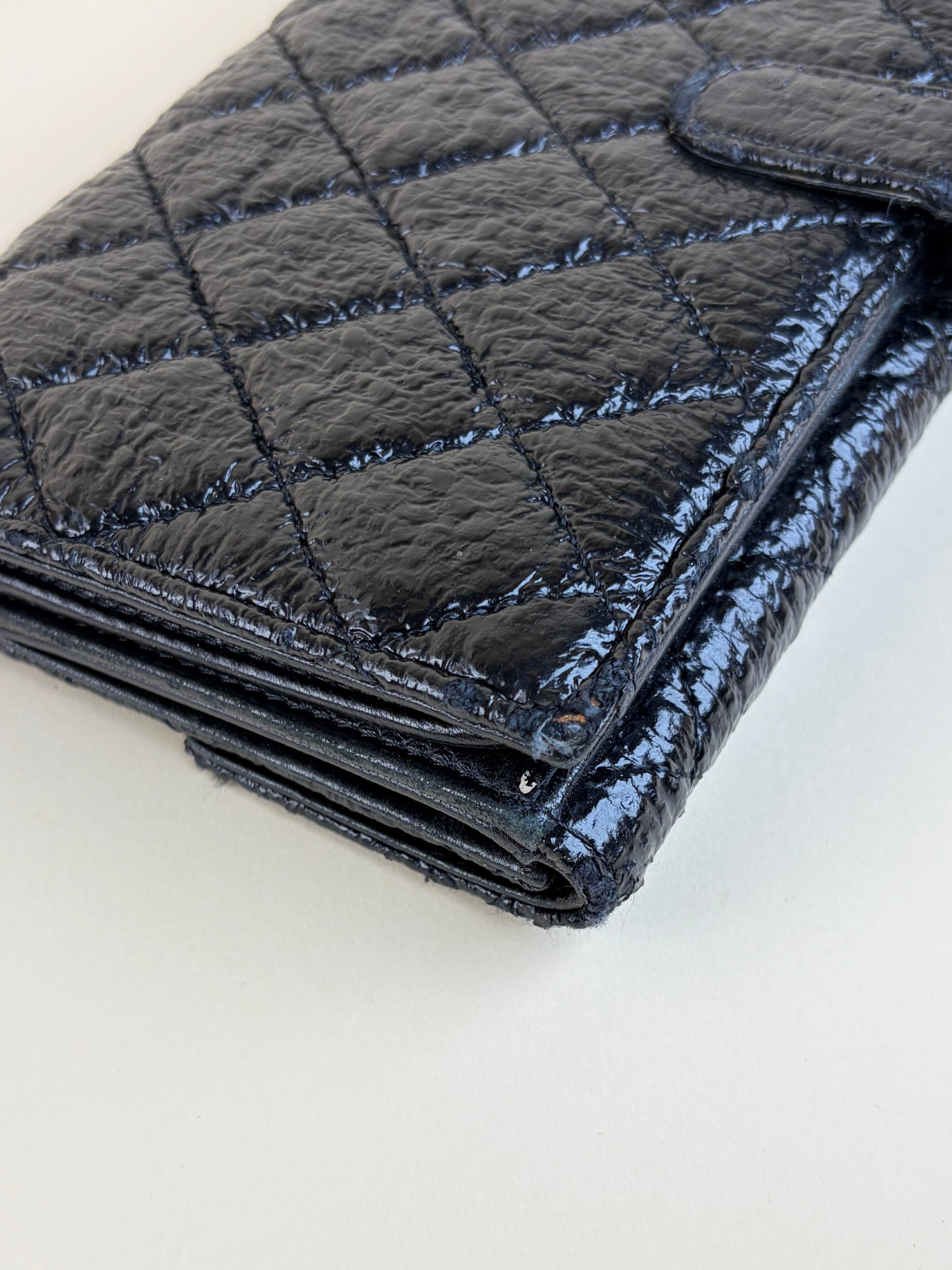 Chanel black new button bi-fold coated tweed wallet