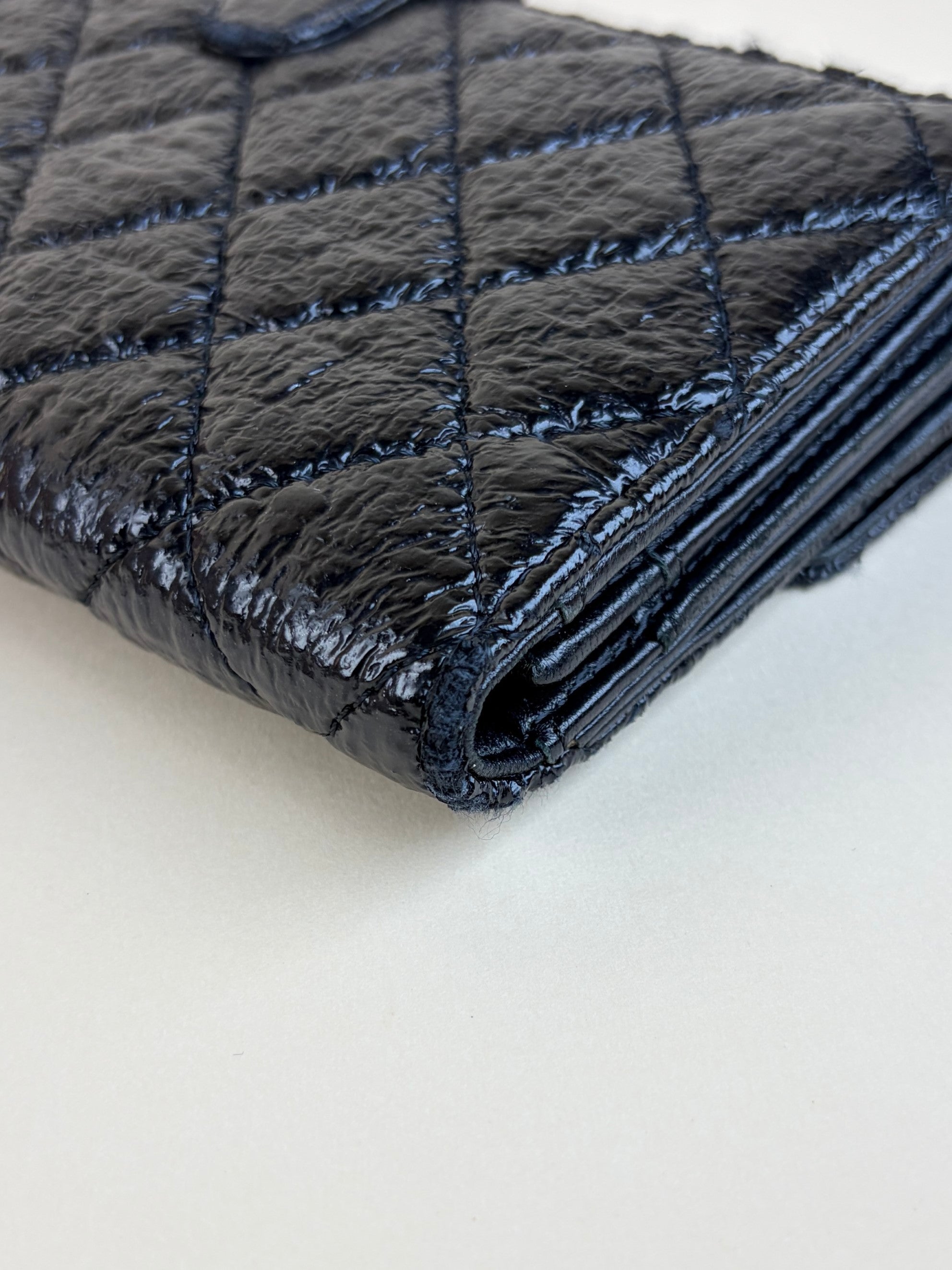 Chanel black new button bi-fold coated tweed wallet