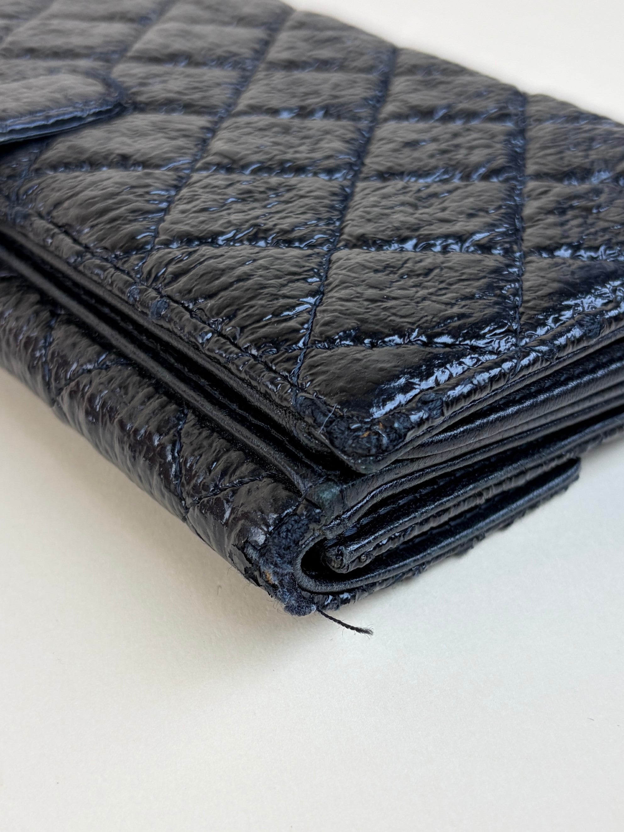 Chanel black new button bi-fold coated tweed wallet