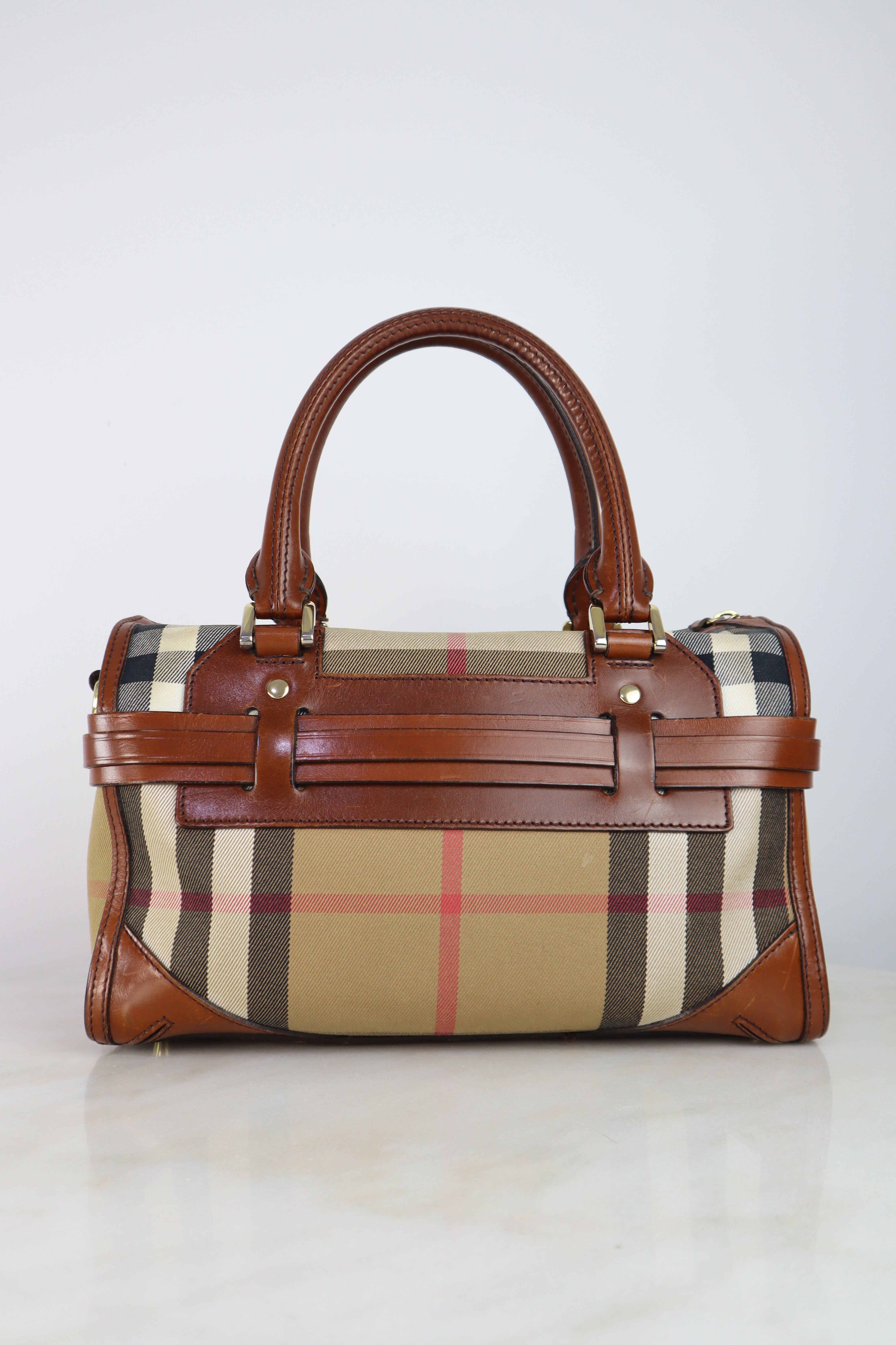 Burberry Brown House check Bridle Bowling Bag W/ Strap