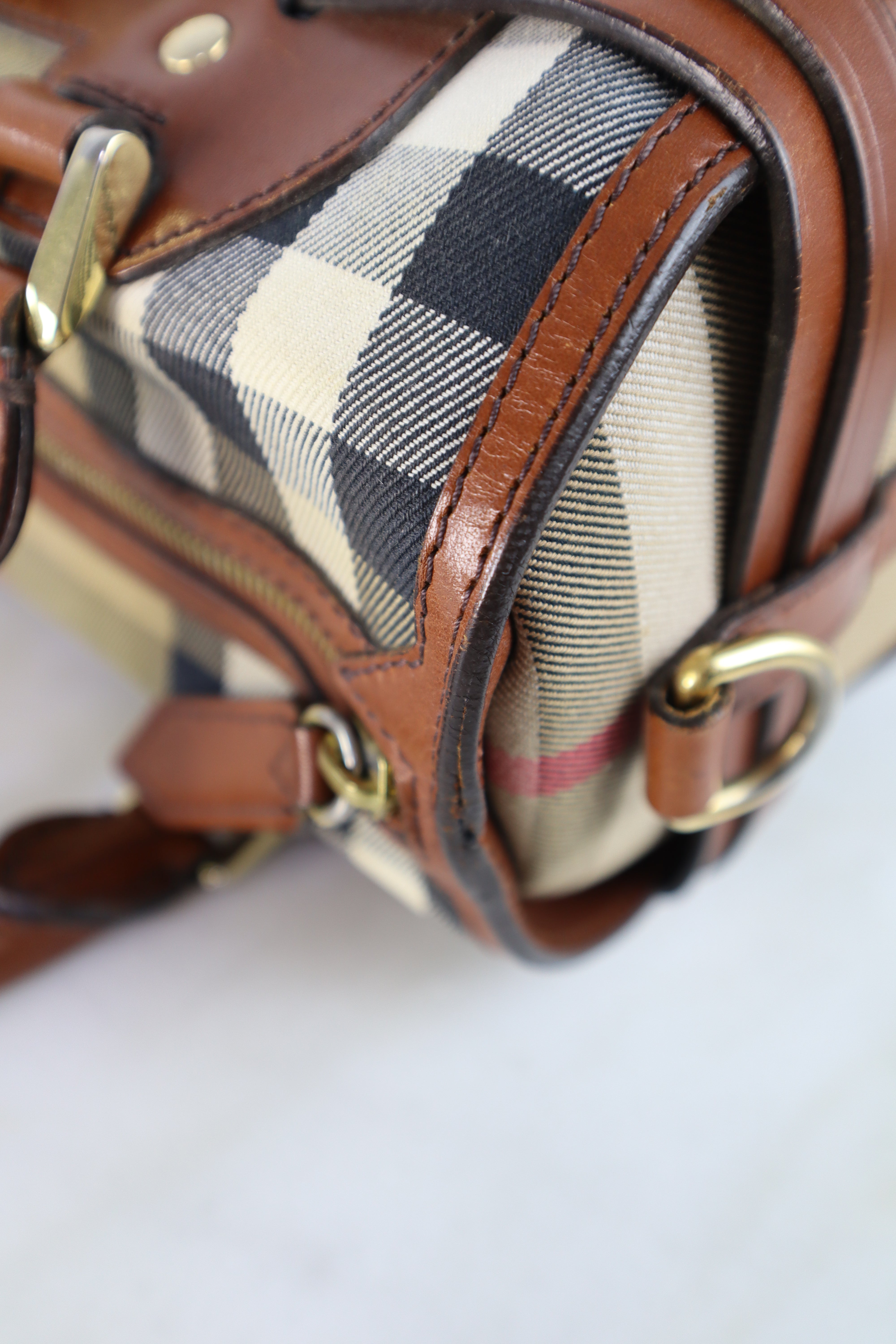 Burberry Brown House check Bridle Bowling Bag W/ Strap
