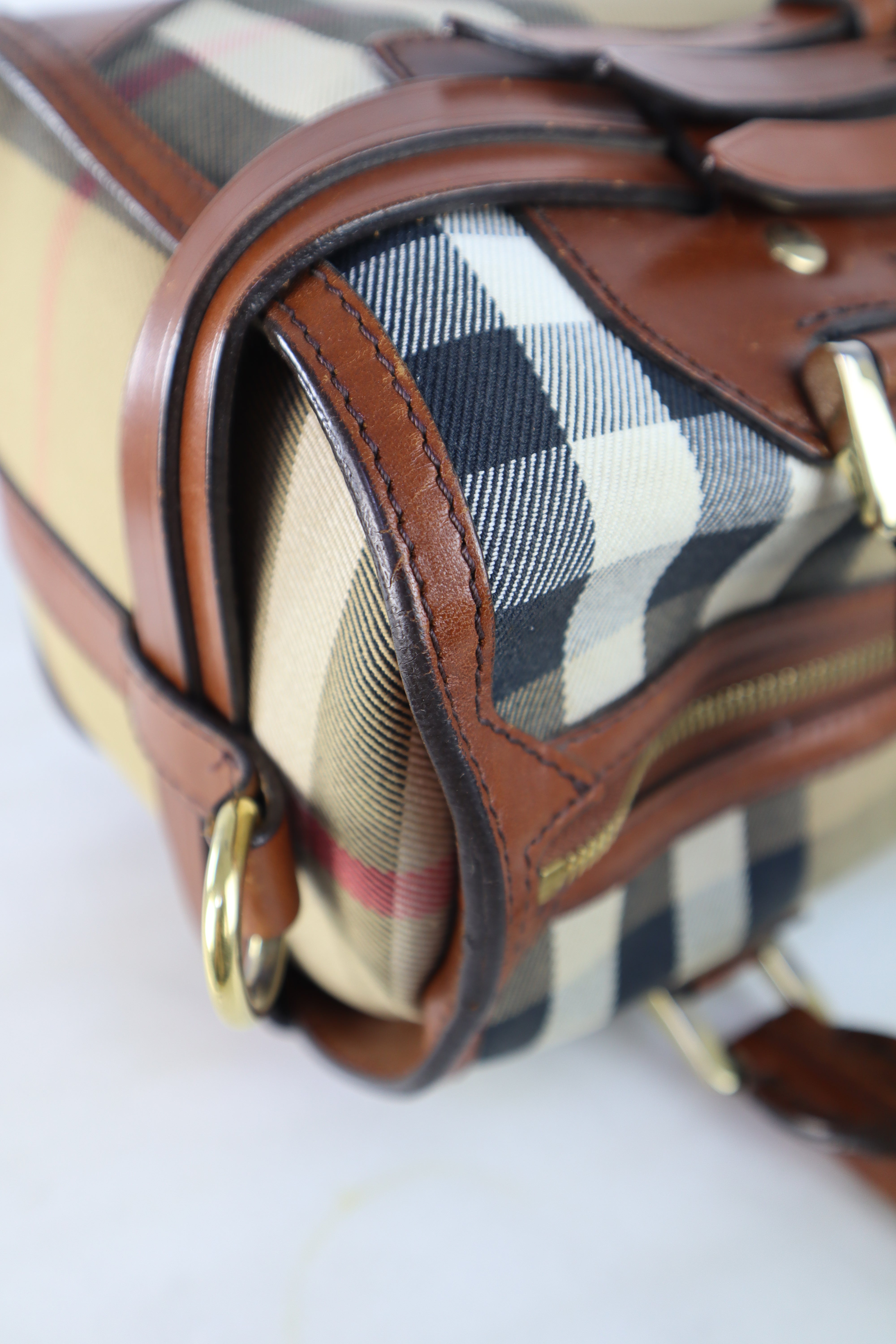 Burberry Brown House check Bridle Bowling Bag W/ Strap