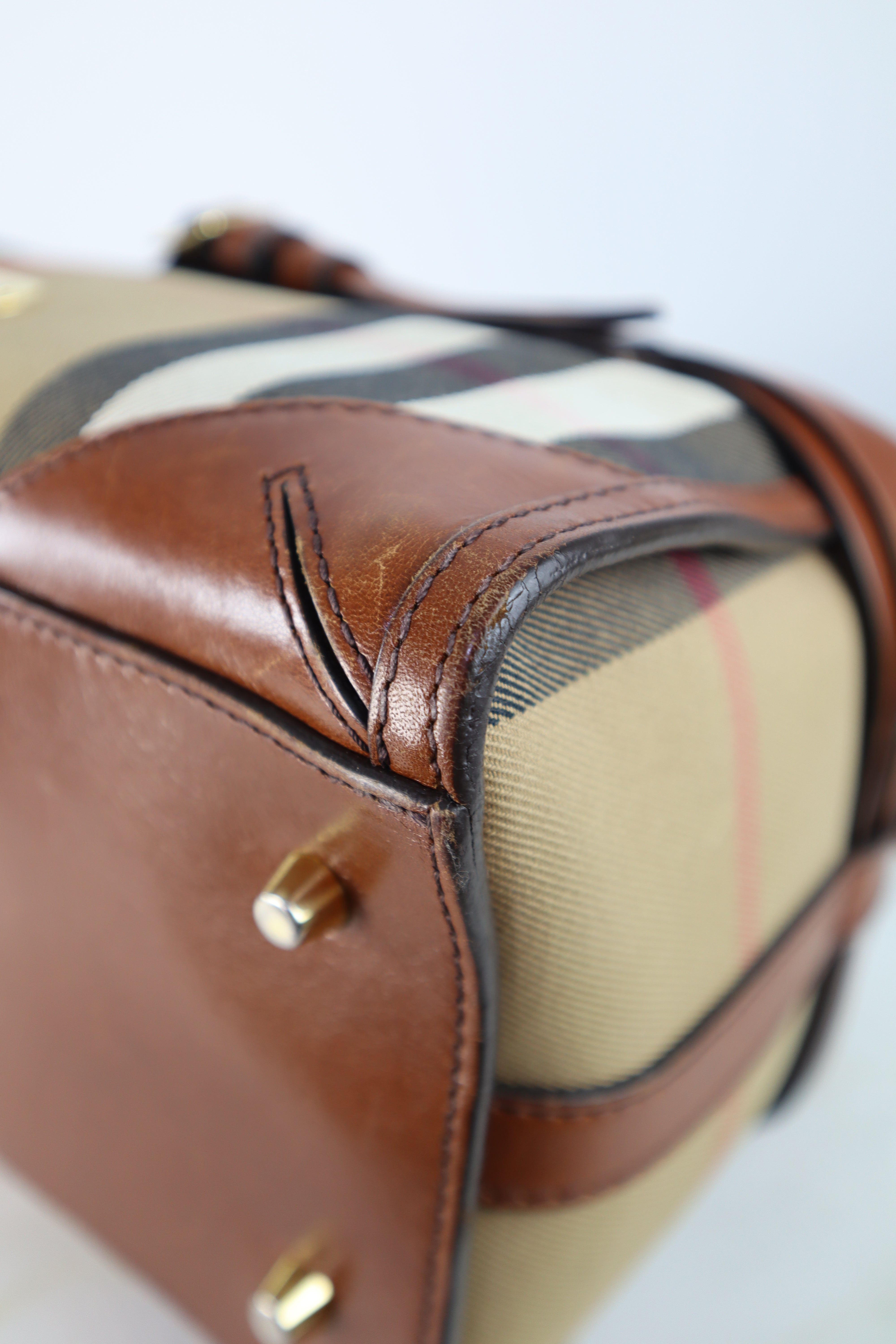 Burberry Brown House check Bridle Bowling Bag W/ Strap