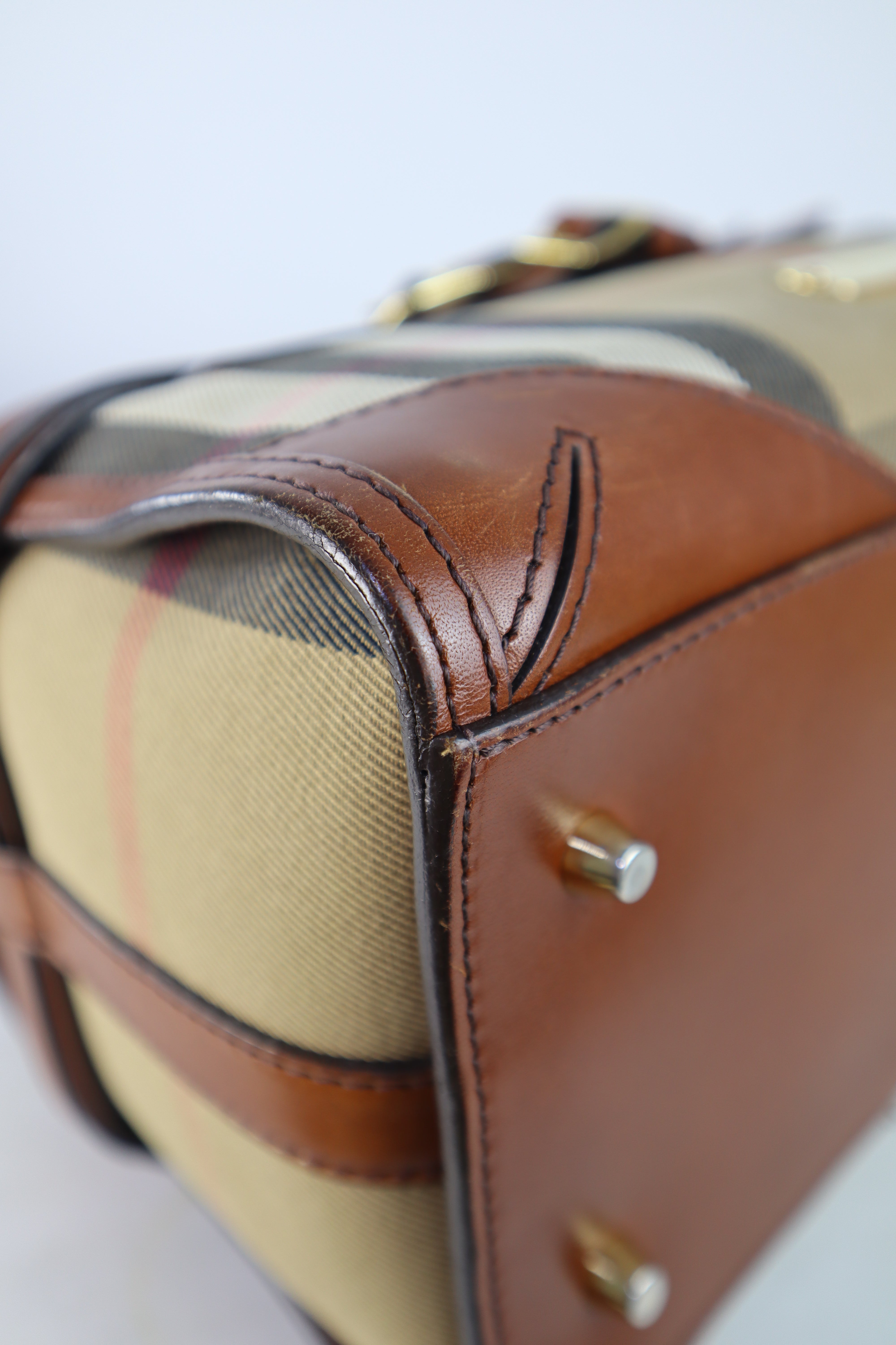 Burberry Brown House check Bridle Bowling Bag W/ Strap