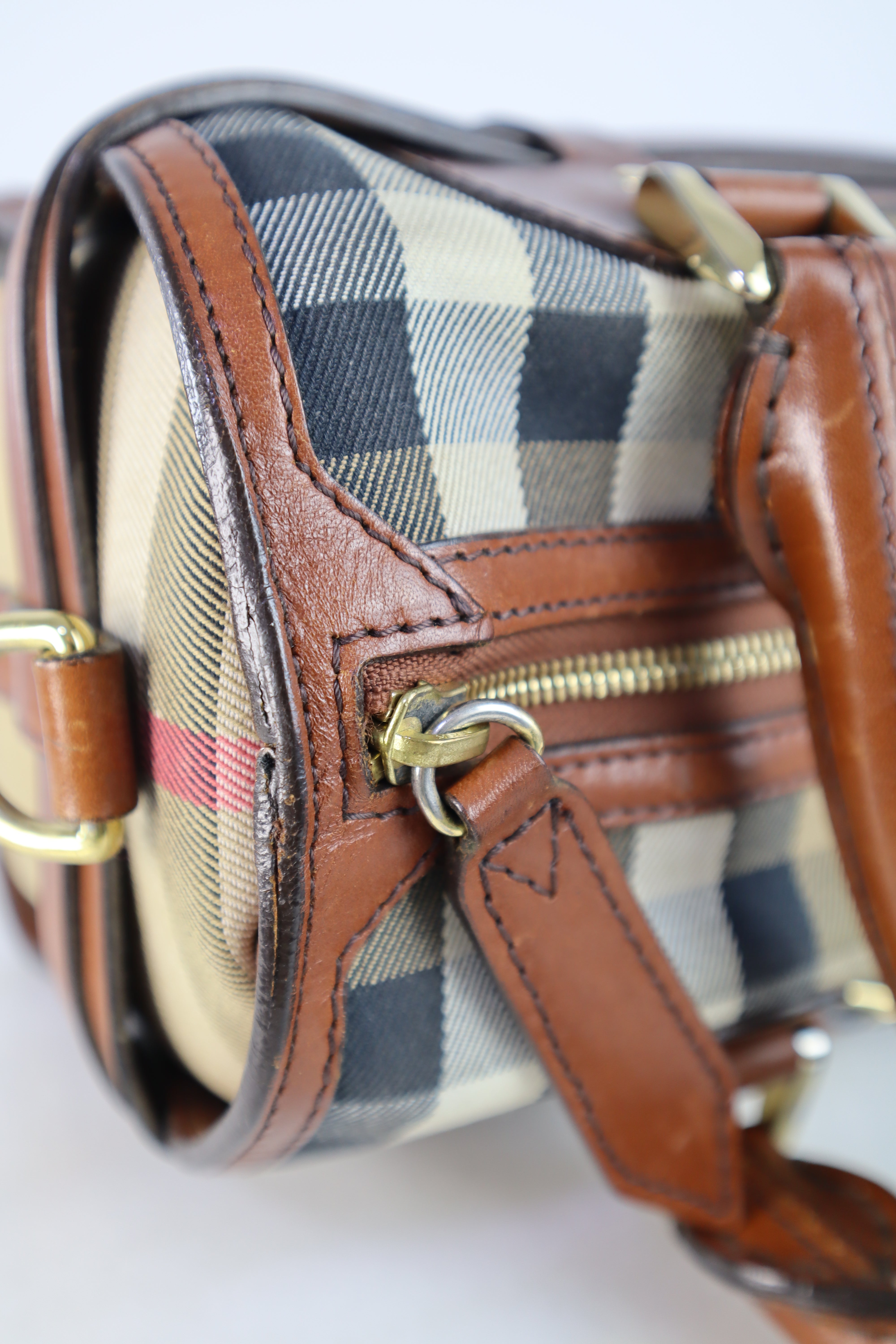 Burberry Brown House check Bridle Bowling Bag W/ Strap