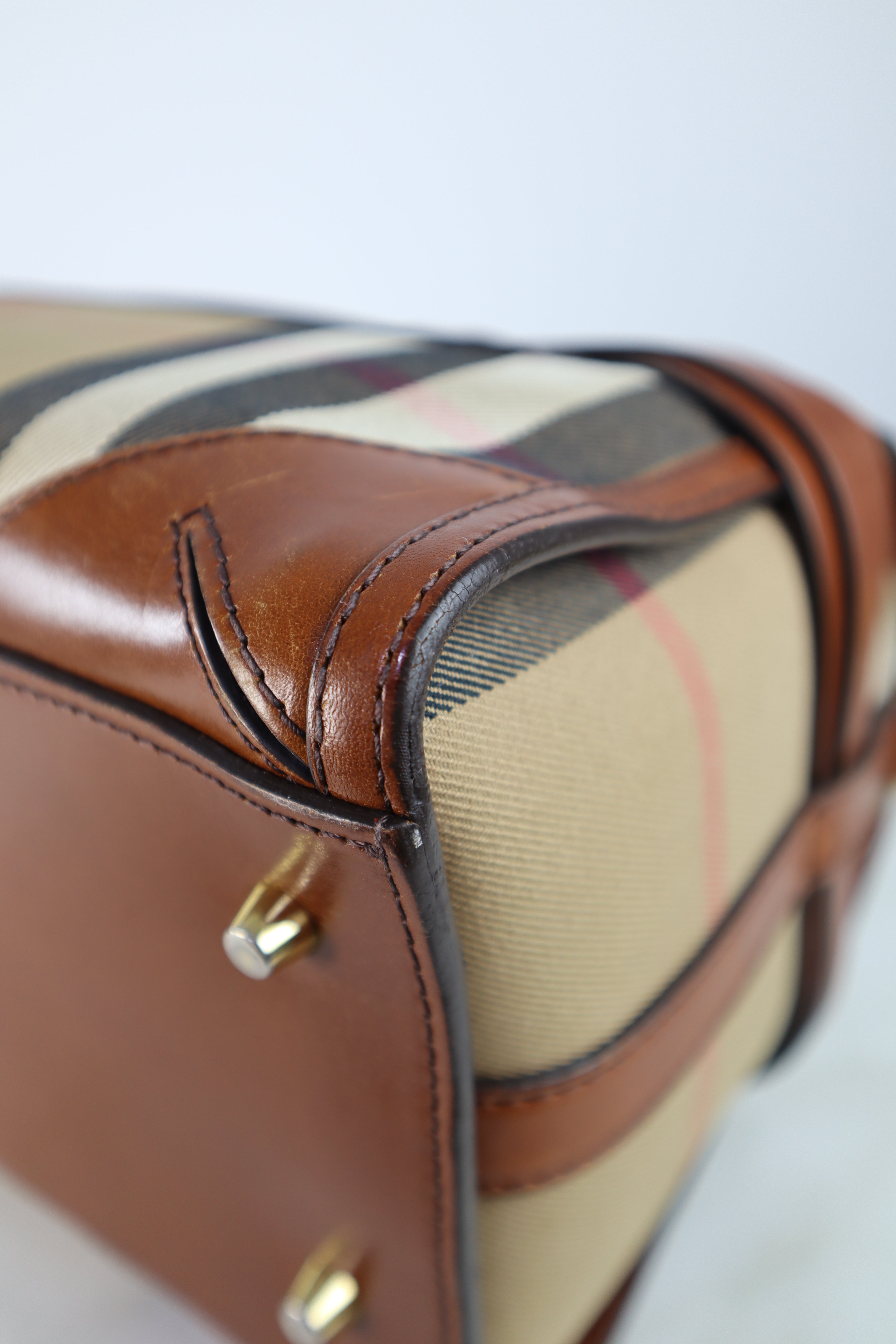 Burberry Brown House check Bridle Bowling Bag W/ Strap