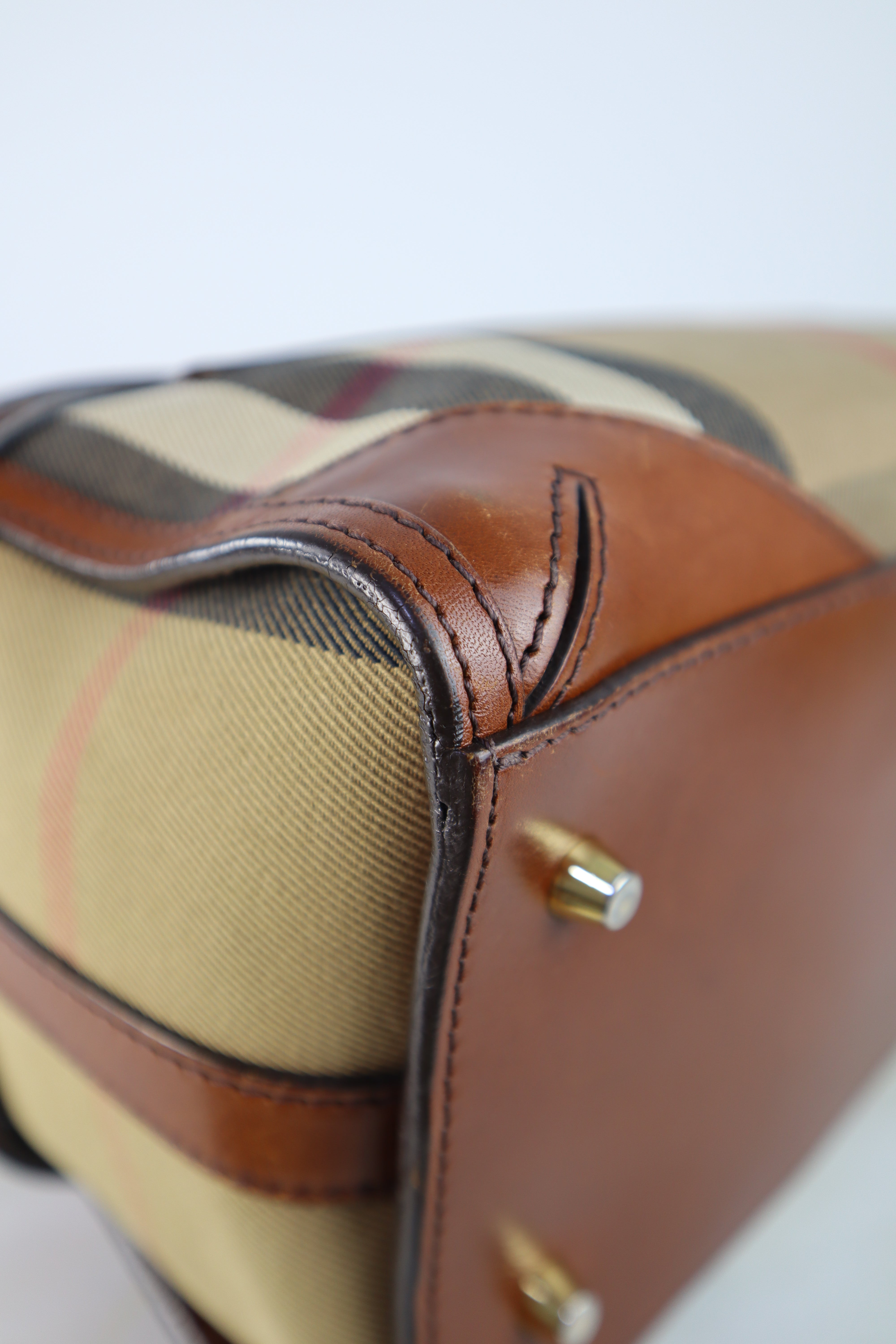 Burberry Brown House check Bridle Bowling Bag W/ Strap