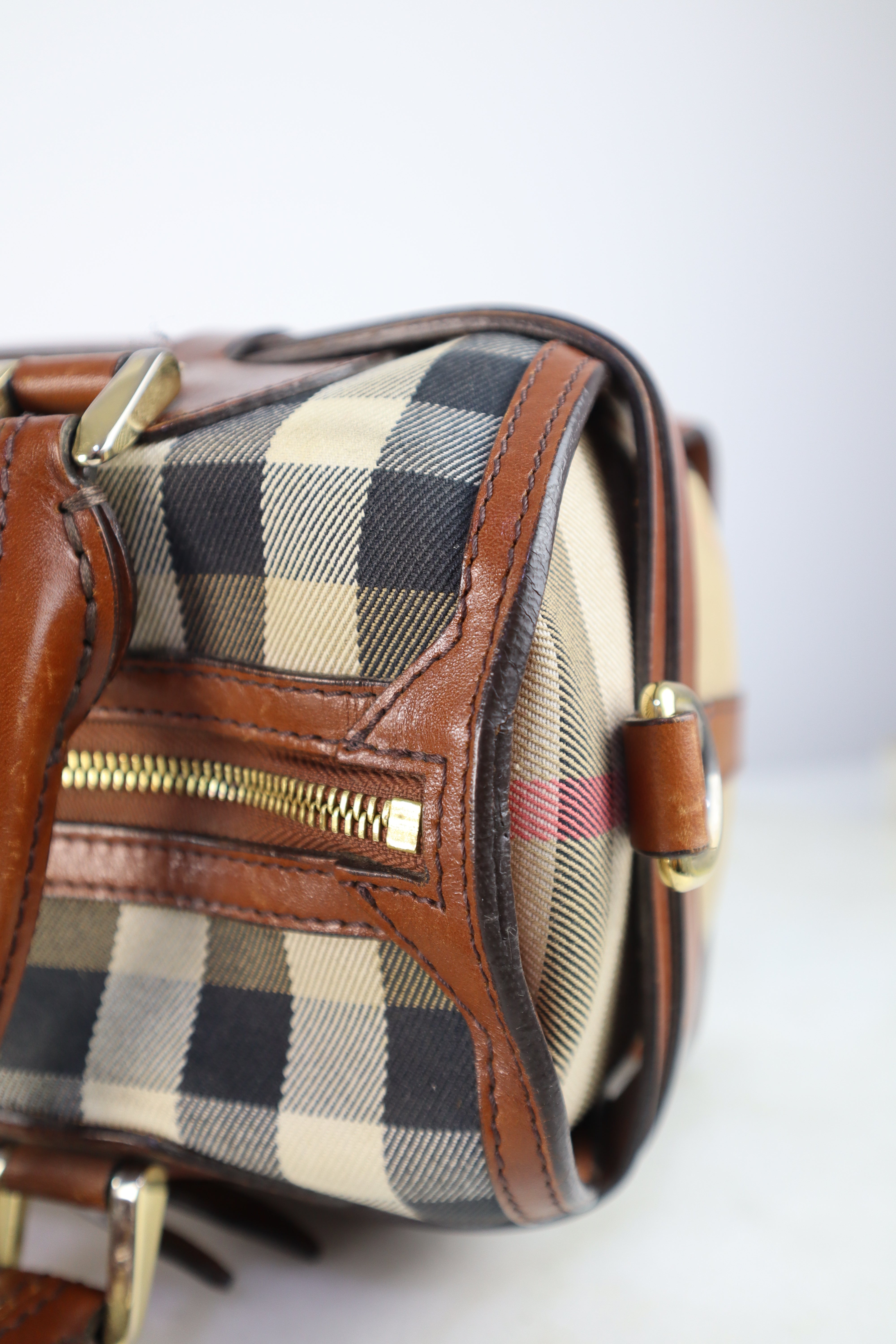 Burberry Brown House check Bridle Bowling Bag W/ Strap