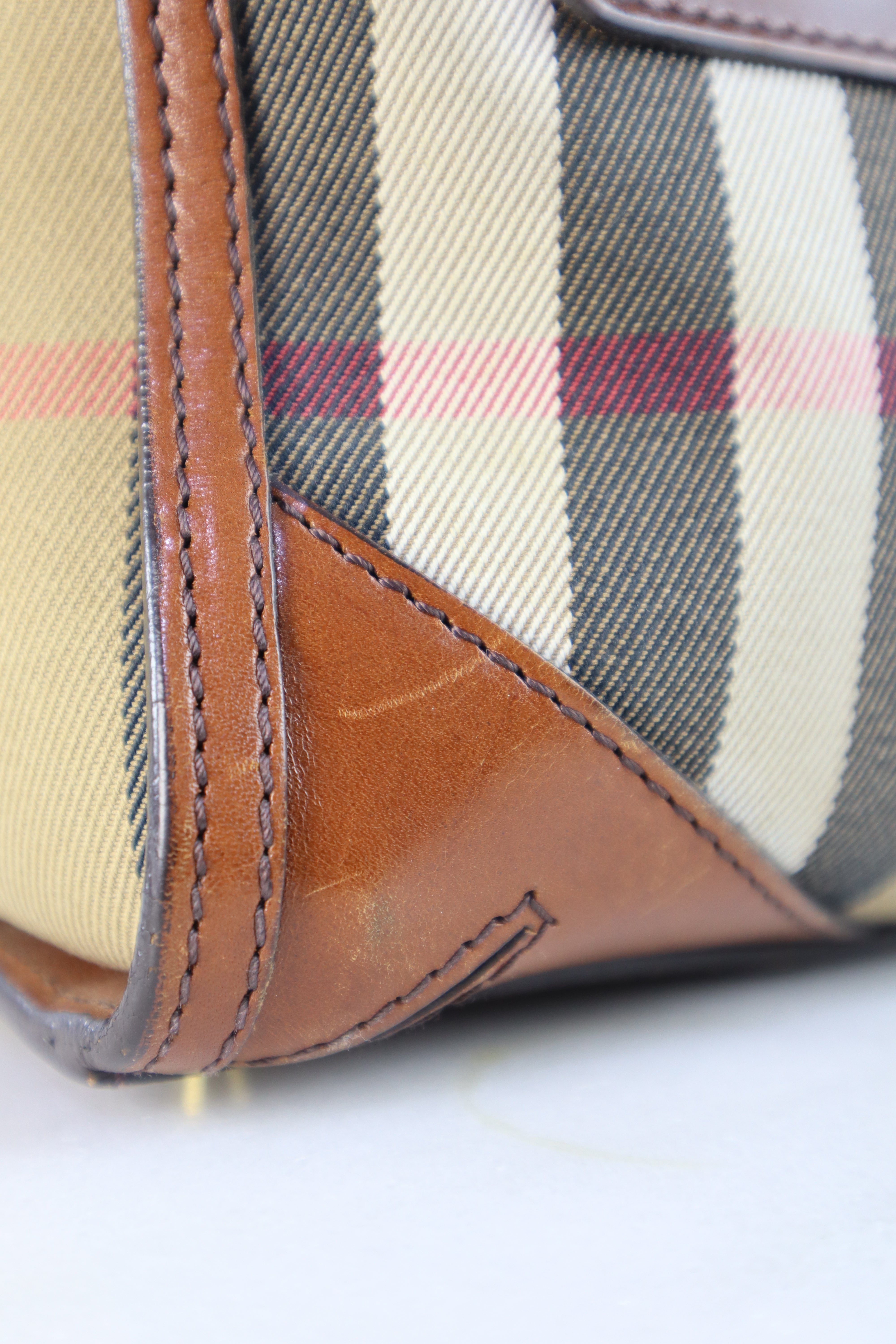 Burberry Brown House check Bridle Bowling Bag W/ Strap