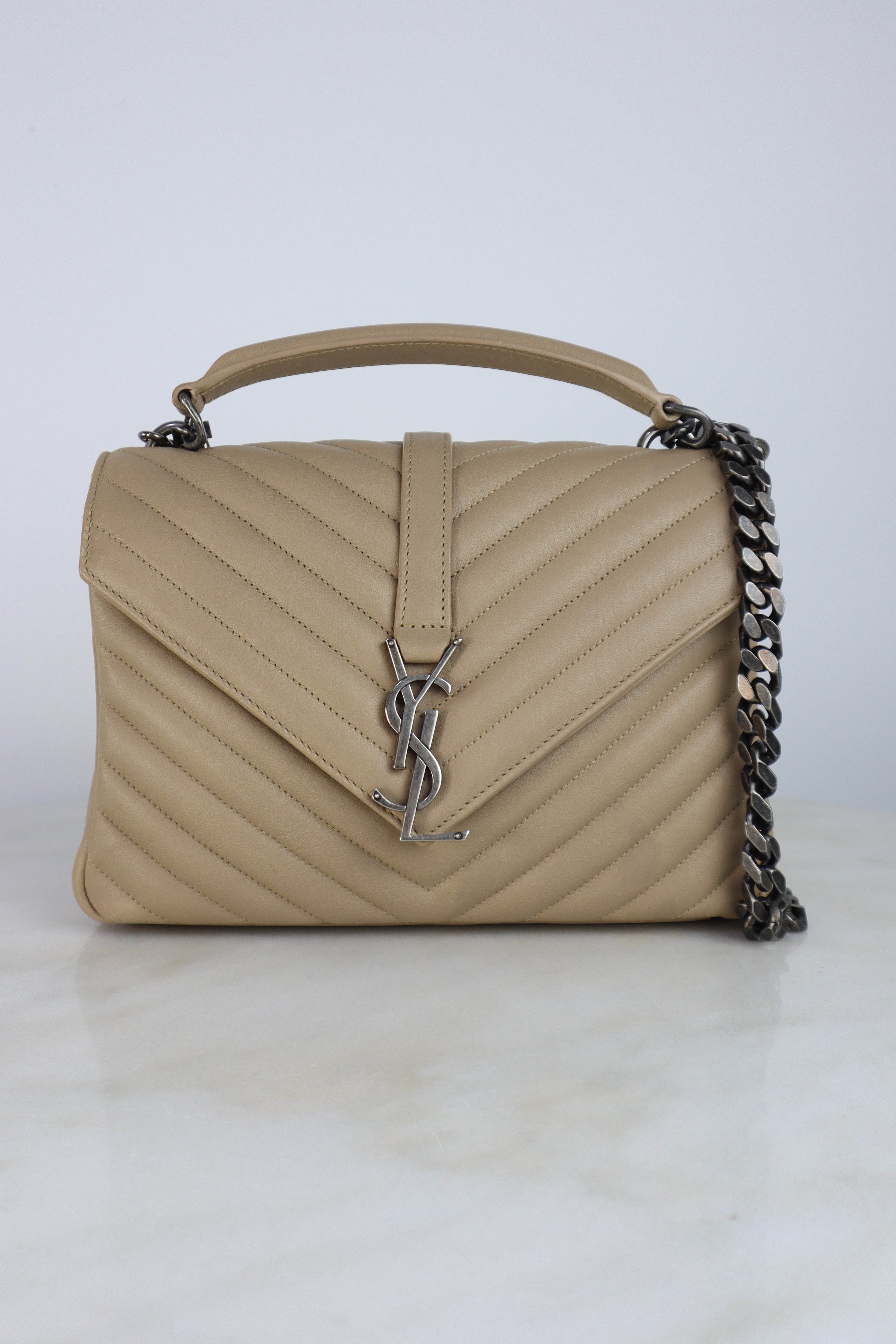 YSL Beige Matelasse Chevron Collage Medium Bag
