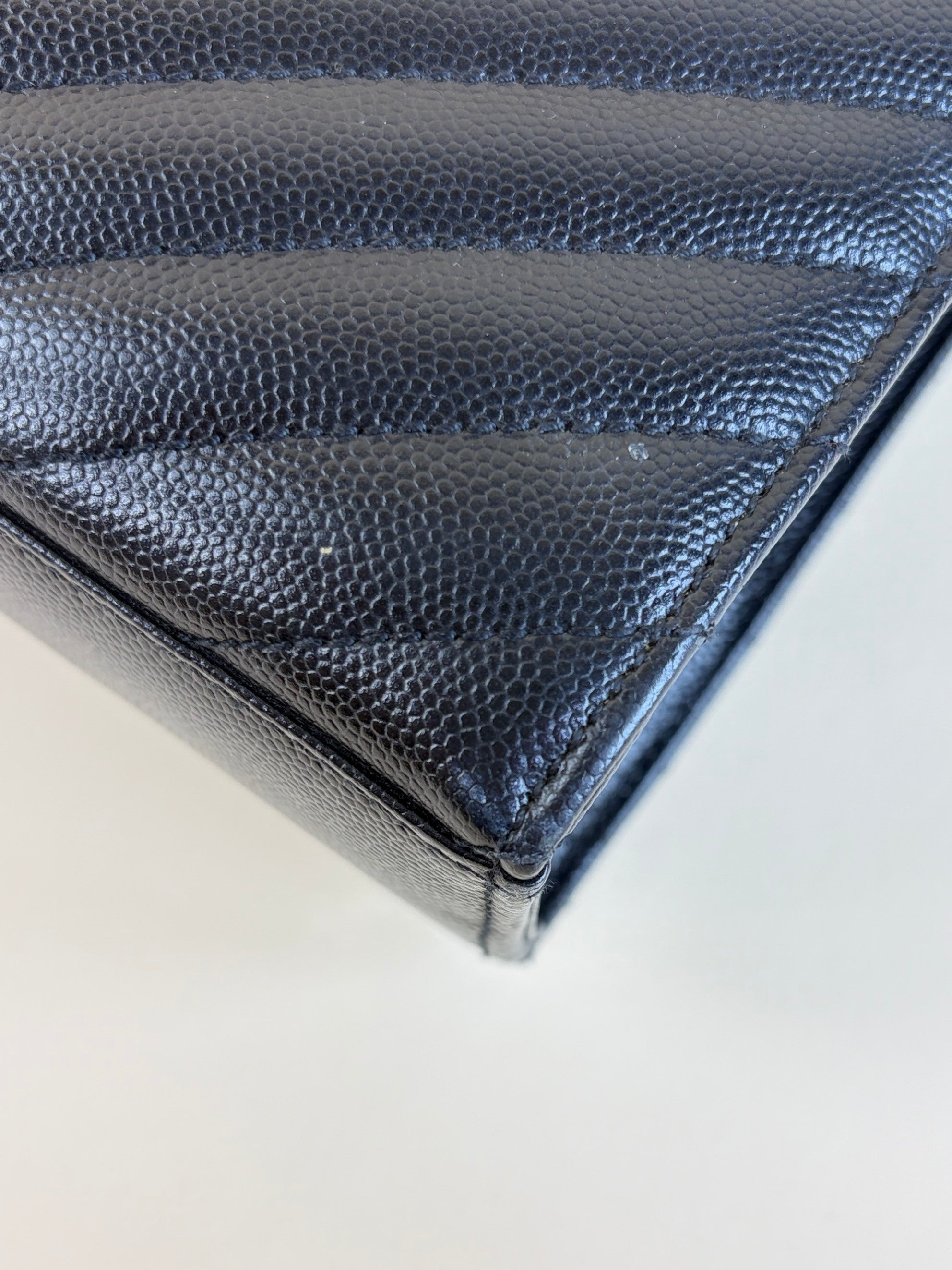 YSL Black Large Envelope Chevron Grain Shoulder Bag