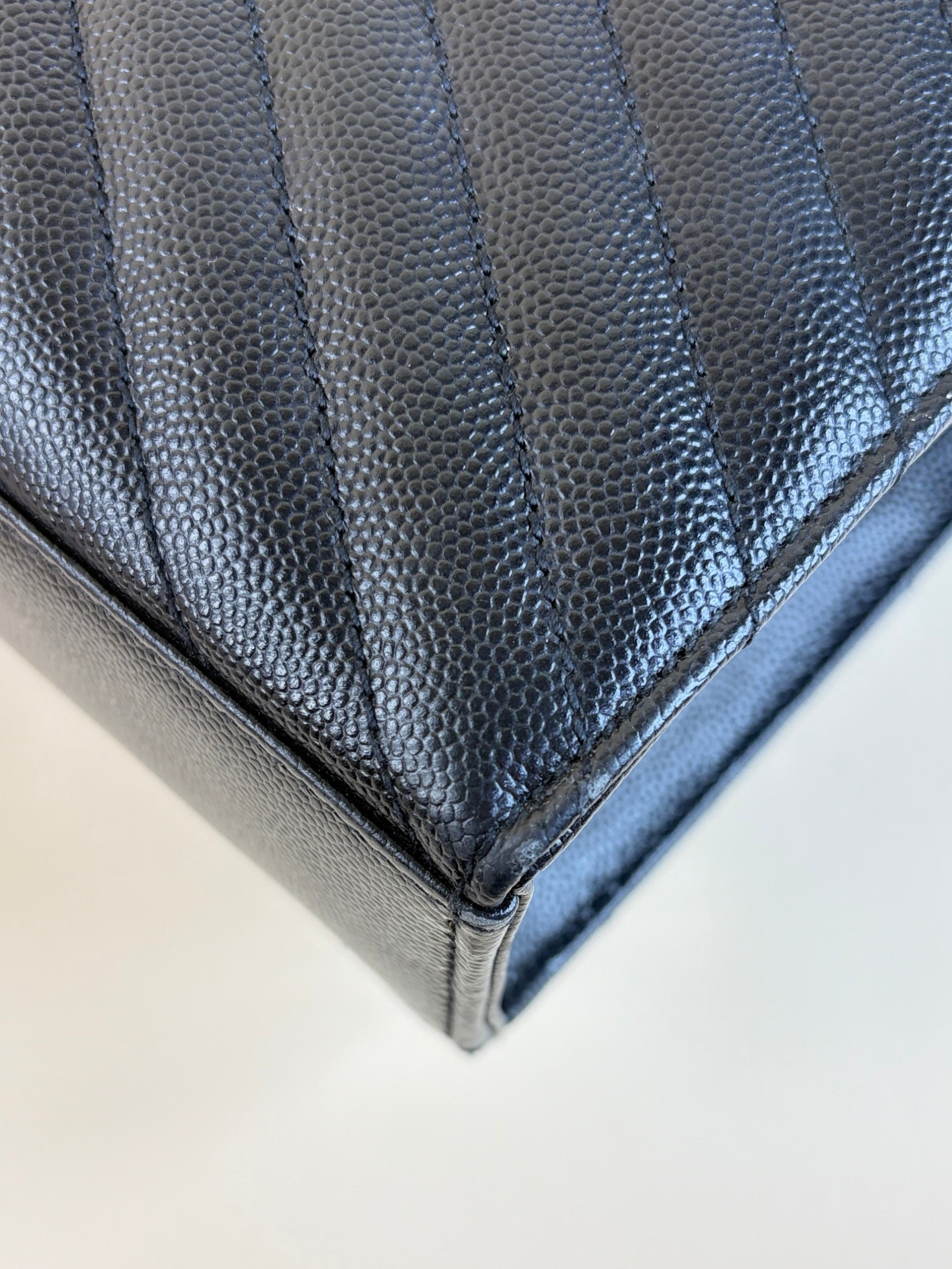 YSL Black Large Envelope Chevron Grain Shoulder Bag