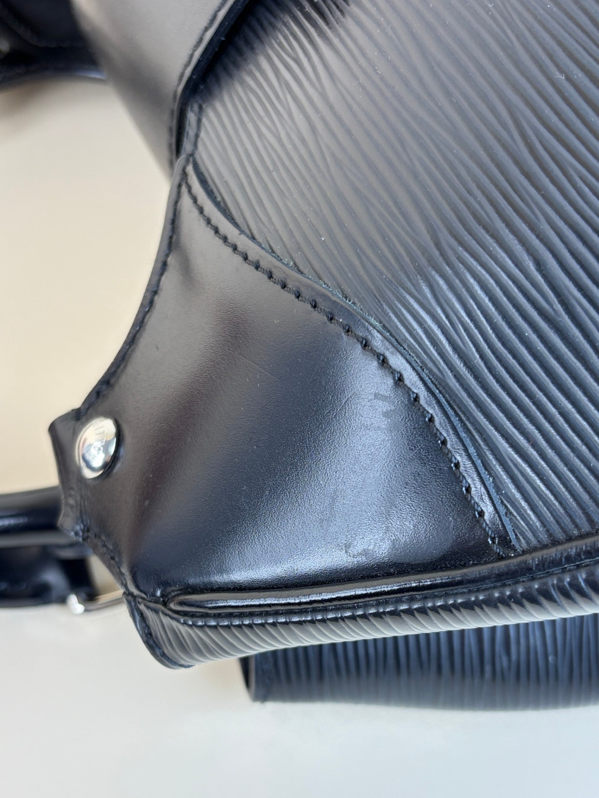 Louis Vuitton black epi leather Montaigne tote bag
