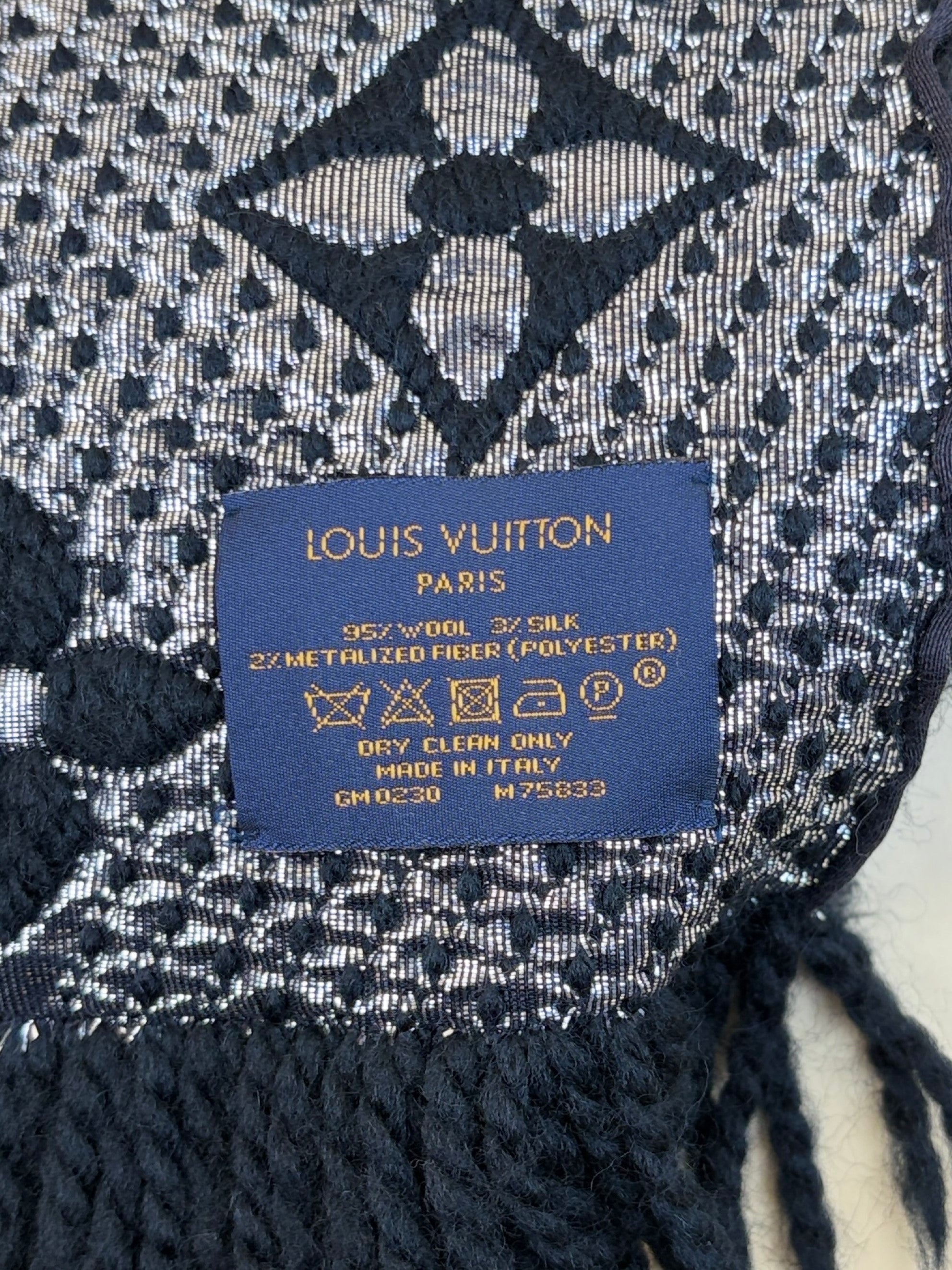 louis Vuitton black monogram logomania shiny wool scarf