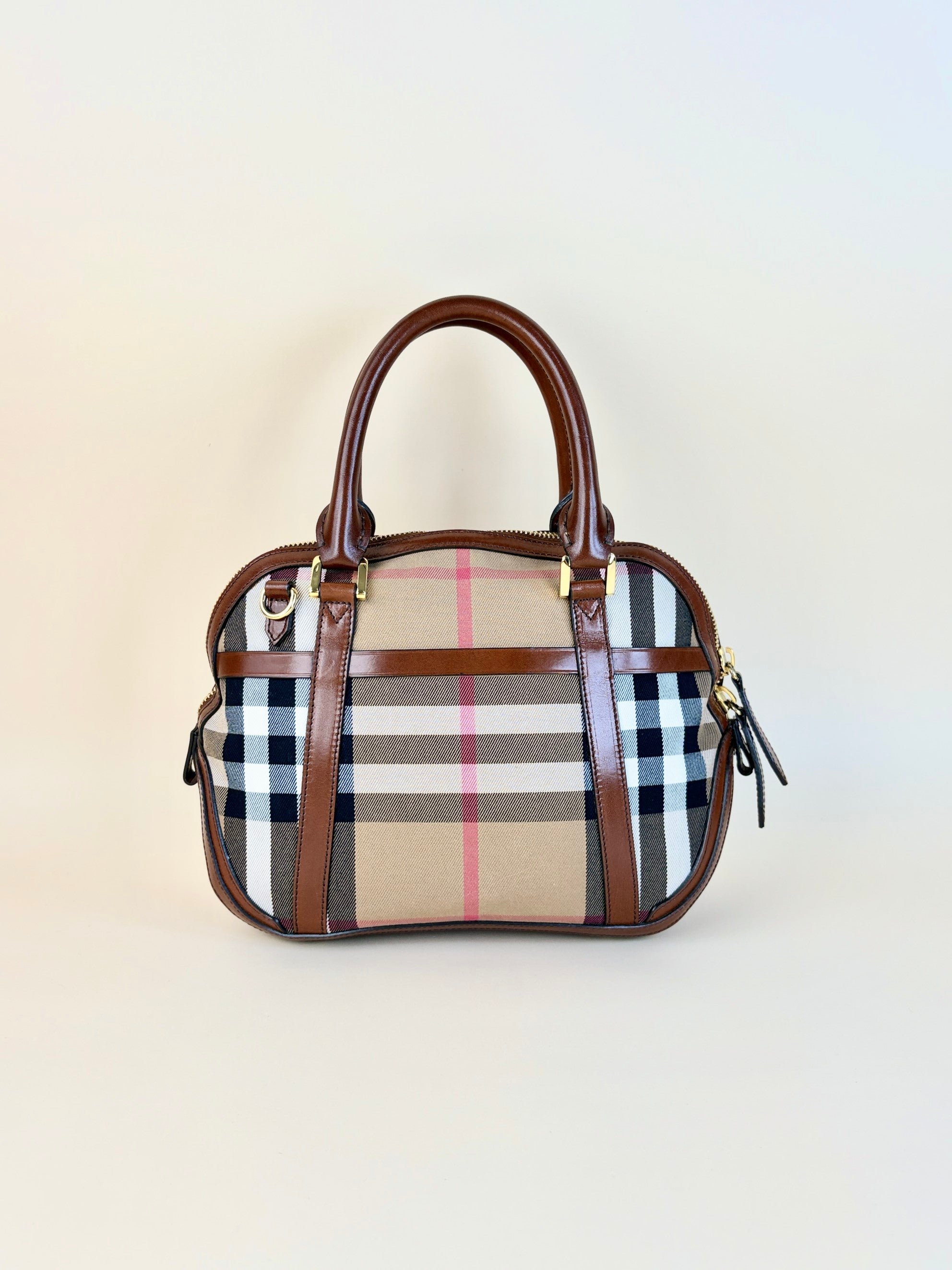 Burberry Brown House Check Small Orchard Bowling Bag with Strap
