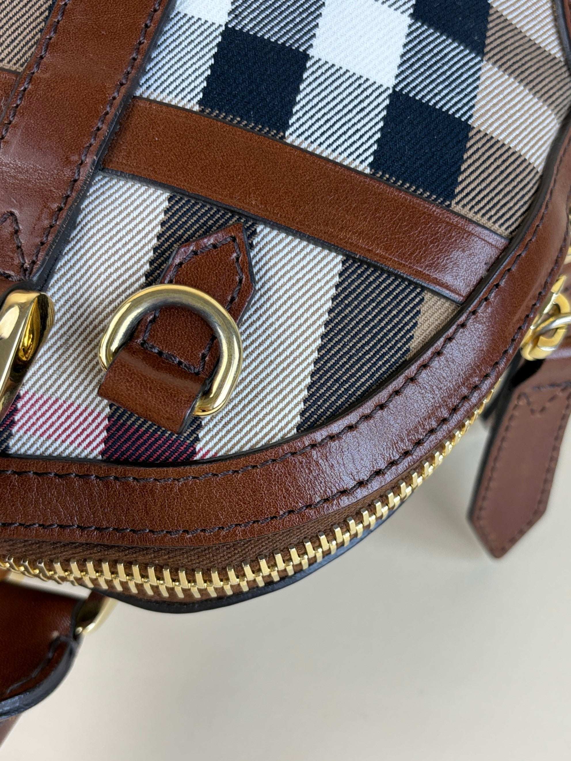Burberry Brown House Check Small Orchard Bowling Bag with Strap